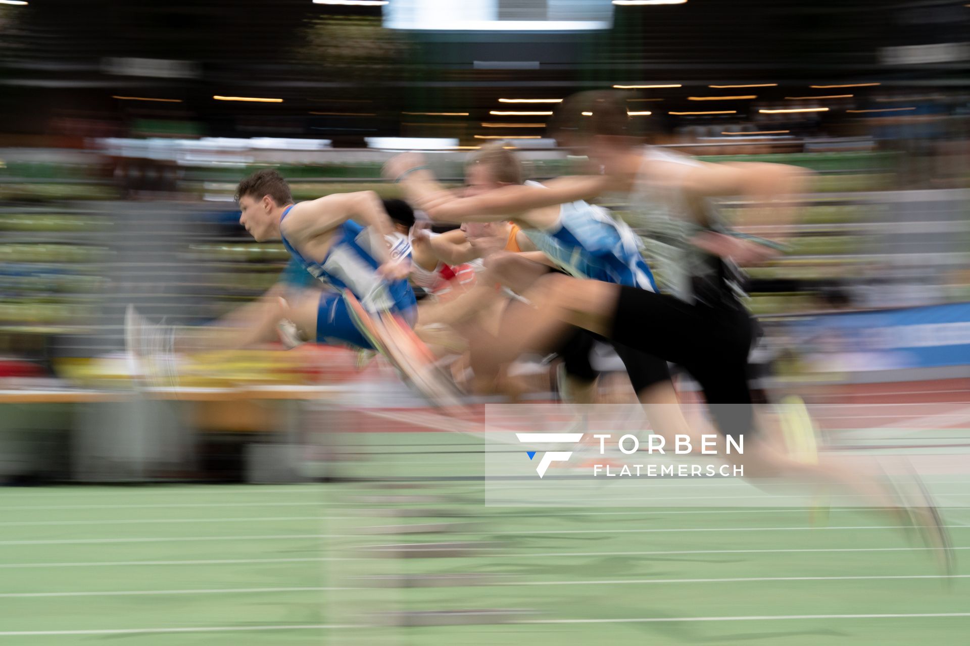 3. Halbfinale 60m Huerden mit Noah Braida (TV Wattenscheid 01) am 19.02.2022 waehrend der Deutsche Jugend-Hallenmeisterschaften U20 im Glaspalast in Sindelfingen