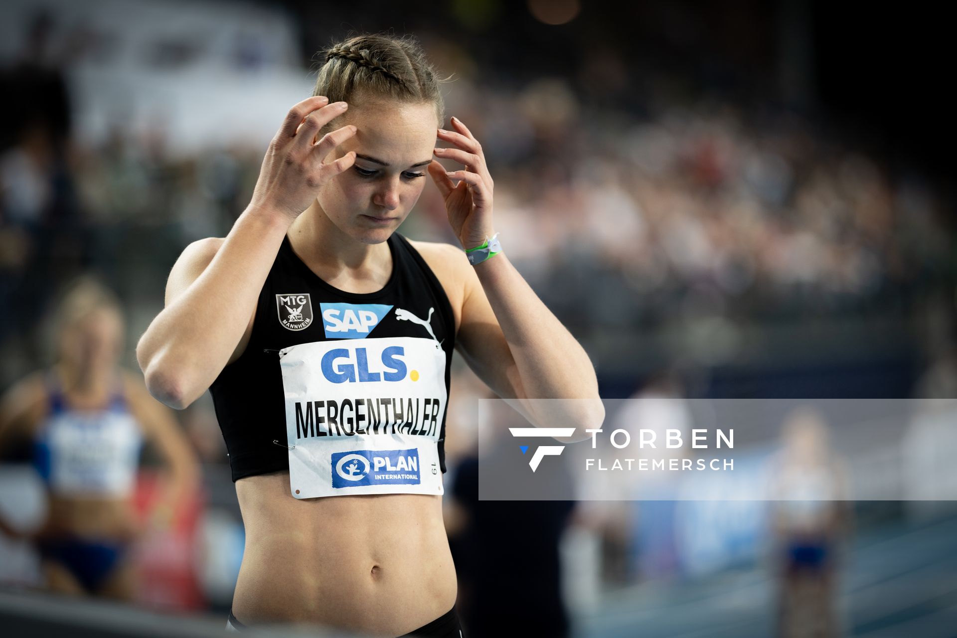 Hannah Mergenthaler (MTG Mannheim) 26.02.2022 waehrend der Deutschen Leichtathletik-Hallenmeisterschaften (Tag 1) in der Quarterback Immobilien Arena in Leipzig