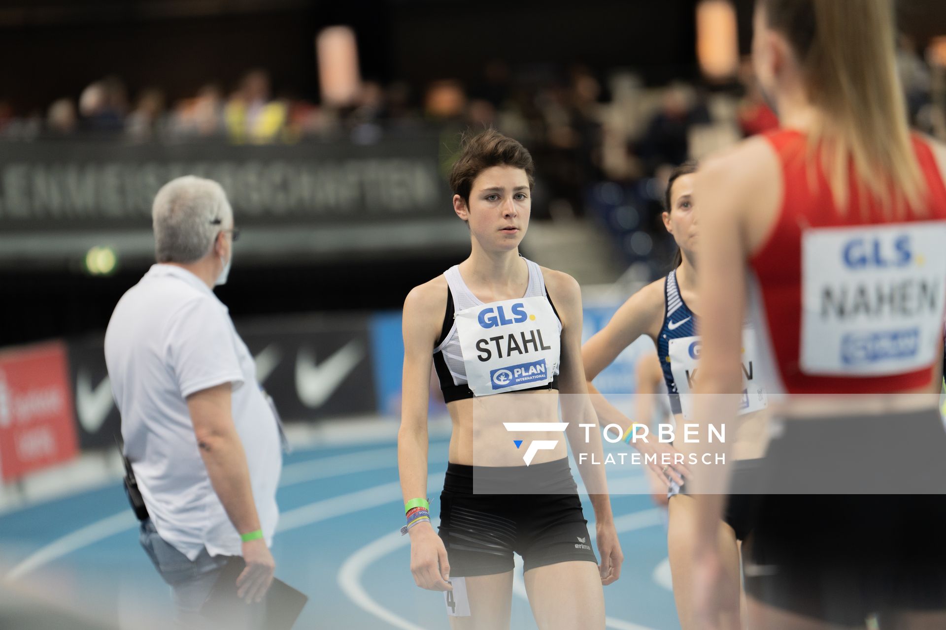 Jasmina Stahl (Hannover 96) am 26.02.2022 waehrend der Deutschen Leichtathletik-Hallenmeisterschaften (Tag 1) in der Quarterback Immobilien Arena in Leipzig