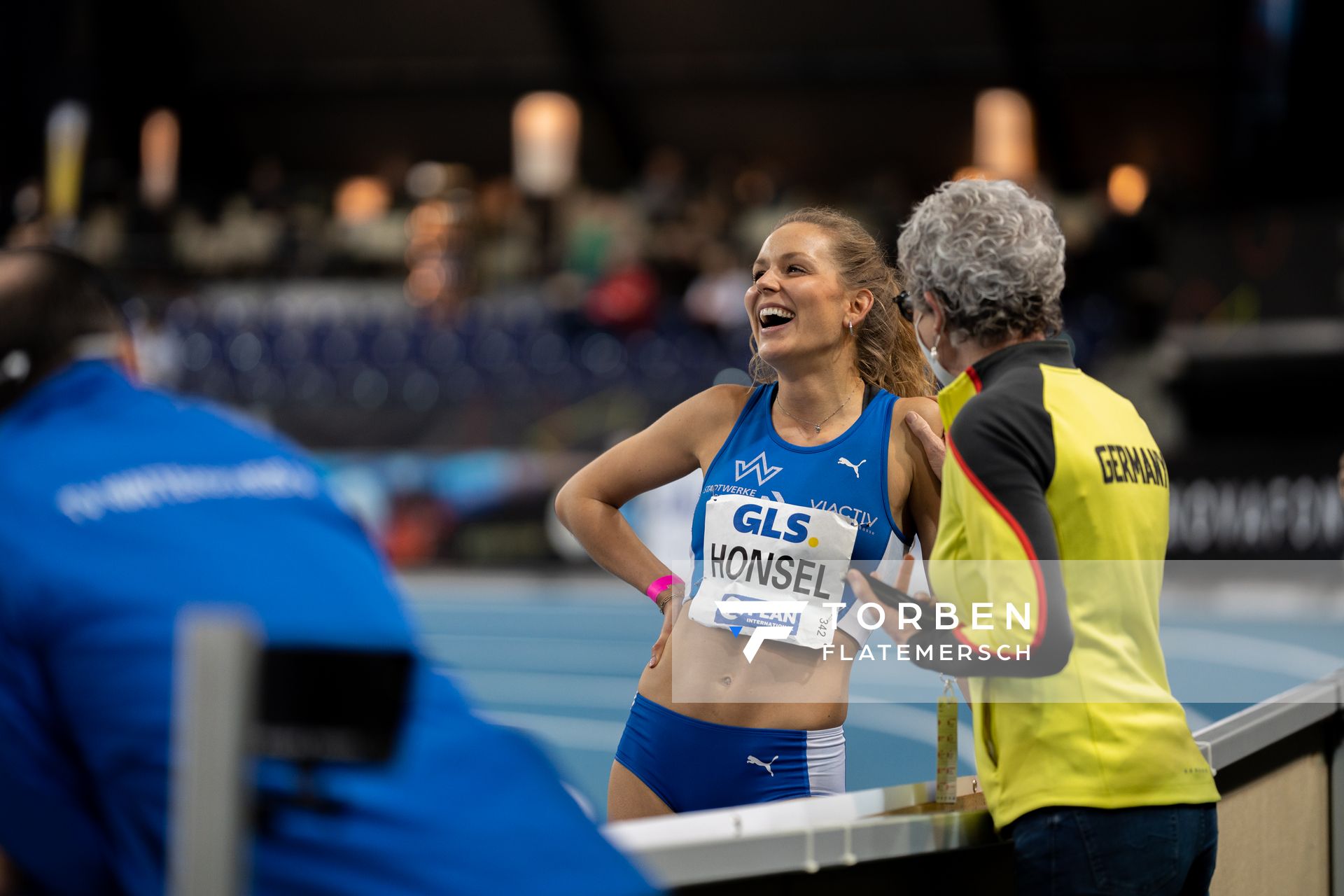 Christina Honsel (TV Wattenscheid 01) am 27.02.2022 waehrend der Deutschen Leichtathletik-Hallenmeisterschaften (Tag 2) in der Quarterback Immobilien Arena in Leipzig