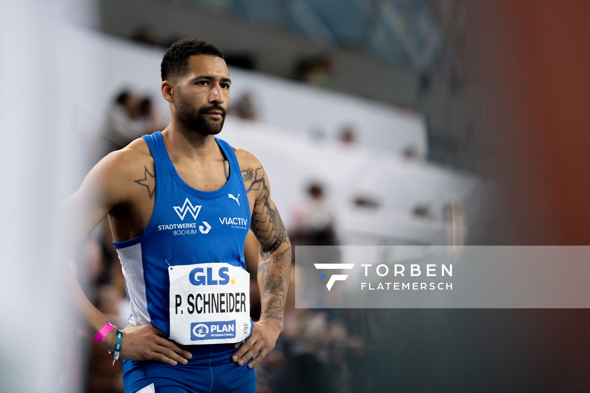 Patrick Schneider (TV Wattenscheid 01) im 400m Finale am 27.02.2022 waehrend der Deutschen Leichtathletik-Hallenmeisterschaften (Tag 2) in der Quarterback Immobilien Arena in Leipzig