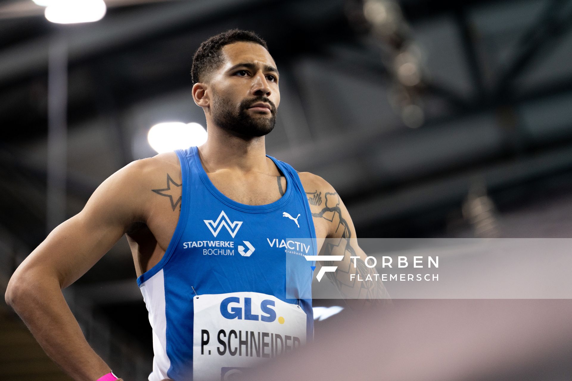 Patrick Schneider (TV Wattenscheid 01) im 400m Finale am 27.02.2022 waehrend der Deutschen Leichtathletik-Hallenmeisterschaften (Tag 2) in der Quarterback Immobilien Arena in Leipzig