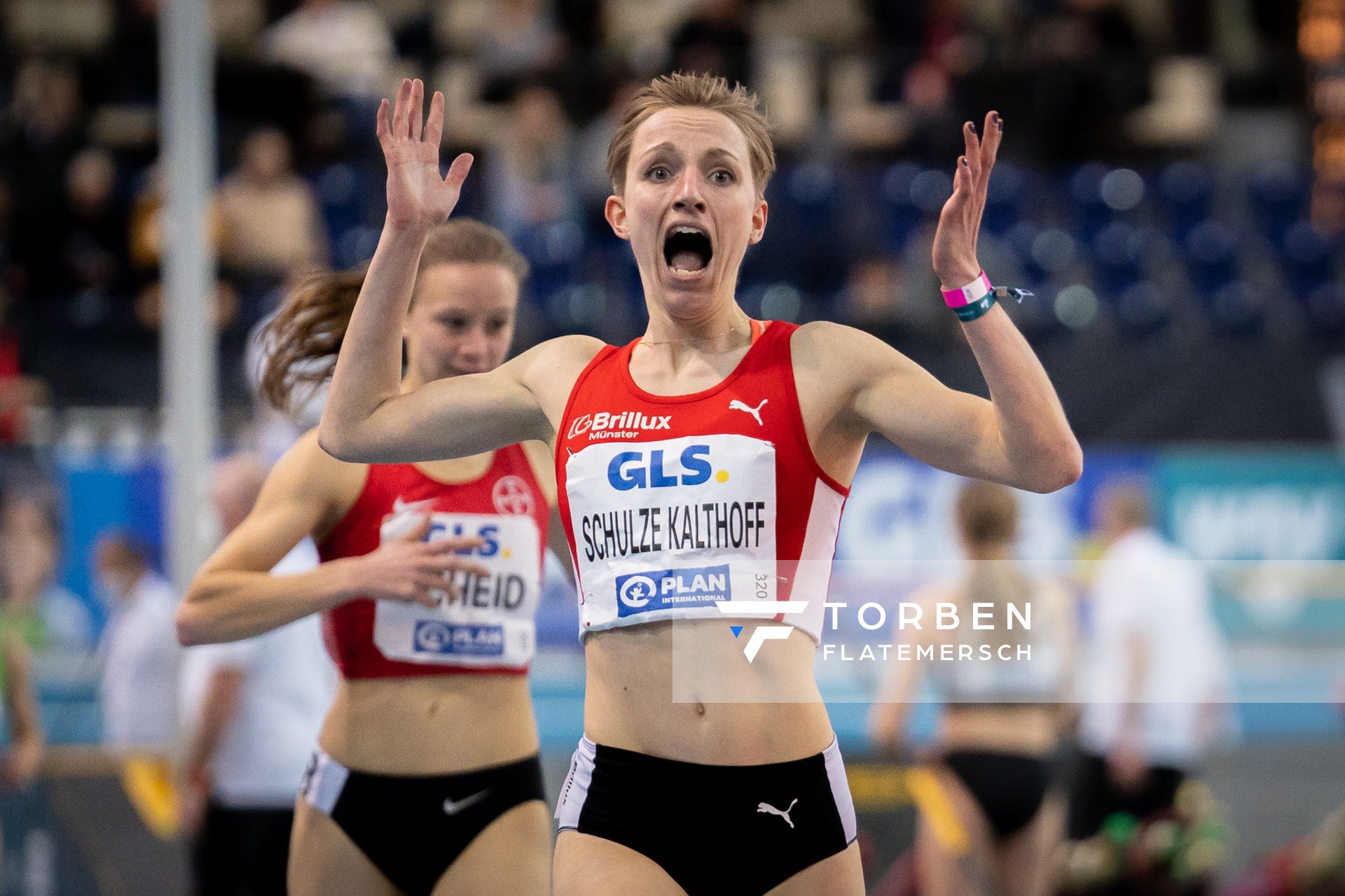 Kerstin Schulze Kalthoff (LG Brillux Muenster) am 27.02.2022 waehrend der Deutschen Leichtathletik-Hallenmeisterschaften (Tag 2) in der Quarterback Immobilien Arena in Leipzig