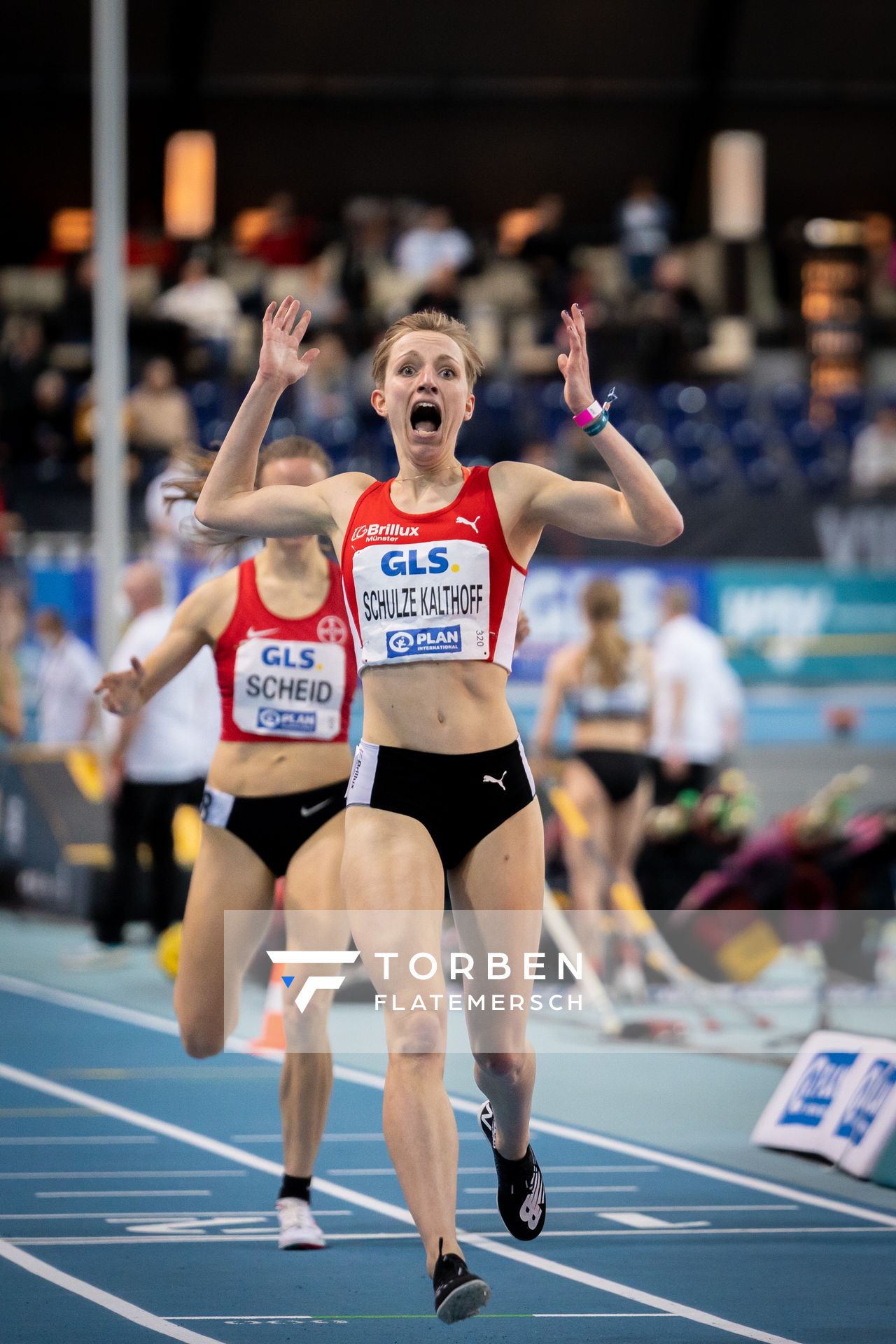 Kerstin Schulze Kalthoff (LG Brillux Muenster) am 27.02.2022 waehrend der Deutschen Leichtathletik-Hallenmeisterschaften (Tag 2) in der Quarterback Immobilien Arena in Leipzig