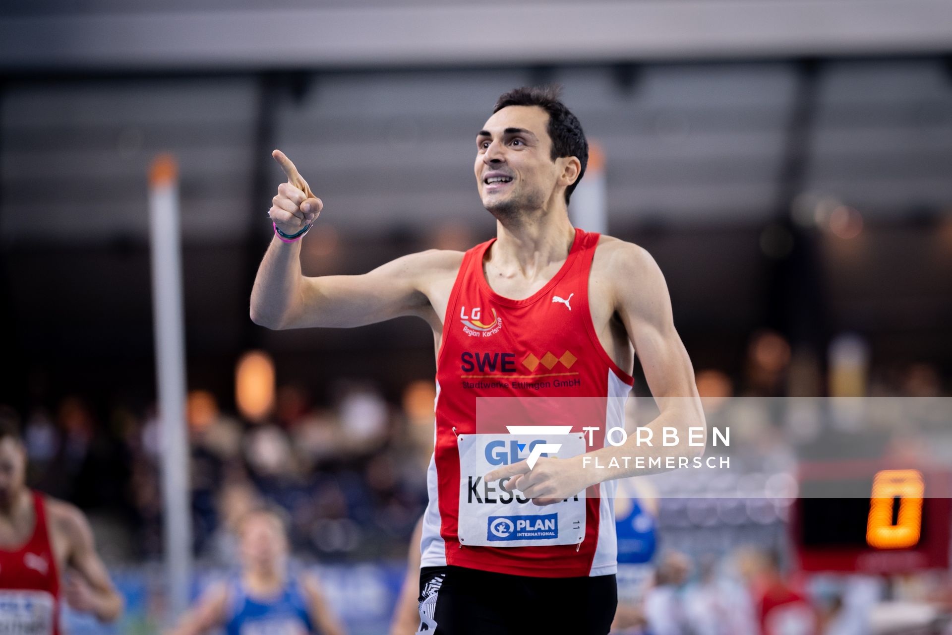 Christoph Kessler (LG Region Karlsruhe) am 27.02.2022 waehrend der Deutschen Leichtathletik-Hallenmeisterschaften (Tag 2) in der Quarterback Immobilien Arena in Leipzig