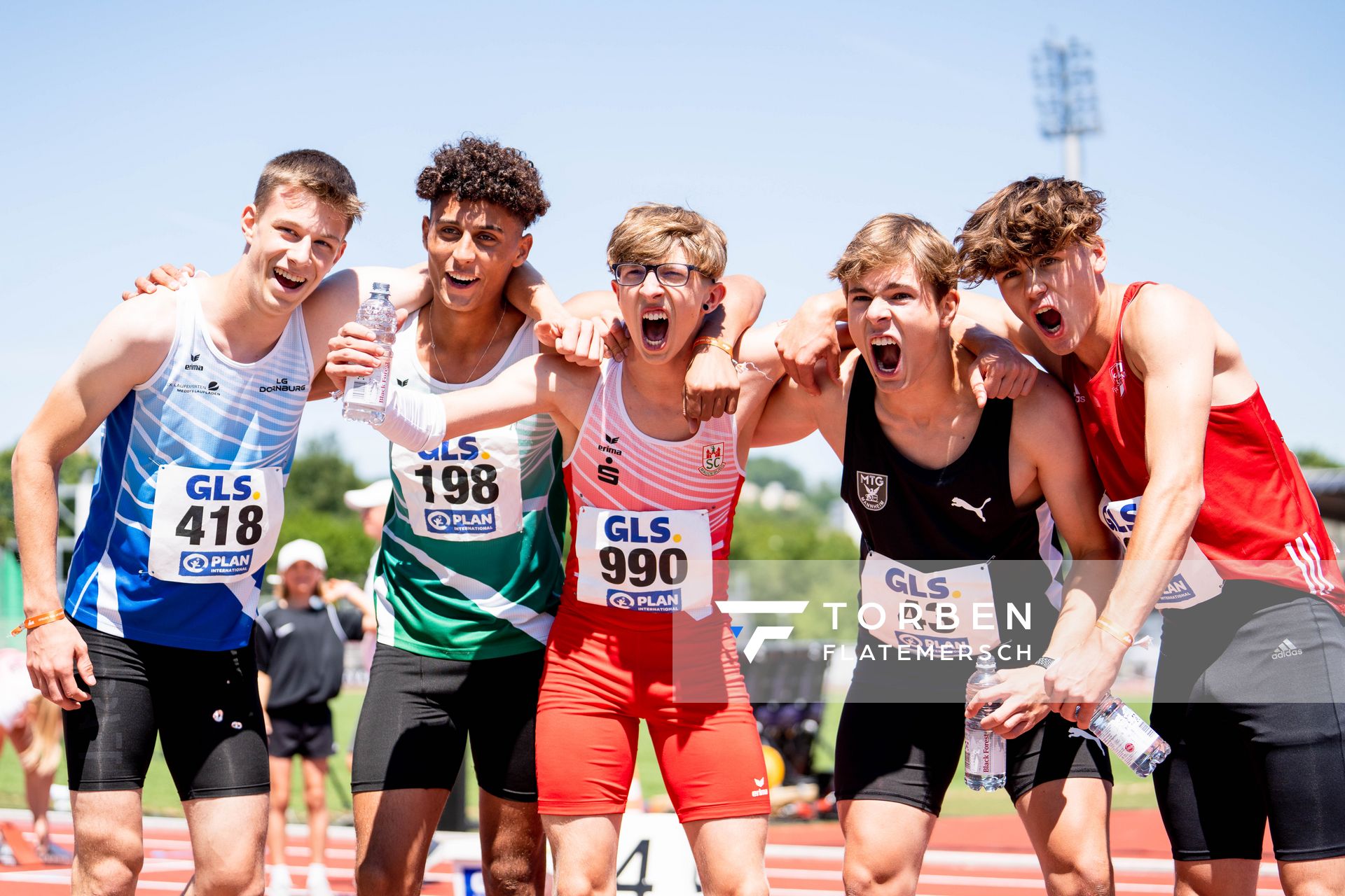 Elias Ehrmann (LG Dornburg), Alexandro Seiler (SV Preussen Berlin), Lucien Berger (Sportclub Magdeburg), Gero Andres Fischer (MTG Mannheim) am 16.07.2022 waehrend den deutschen Leichtathletik-Jugendmeisterschaften 2022 in Ulm