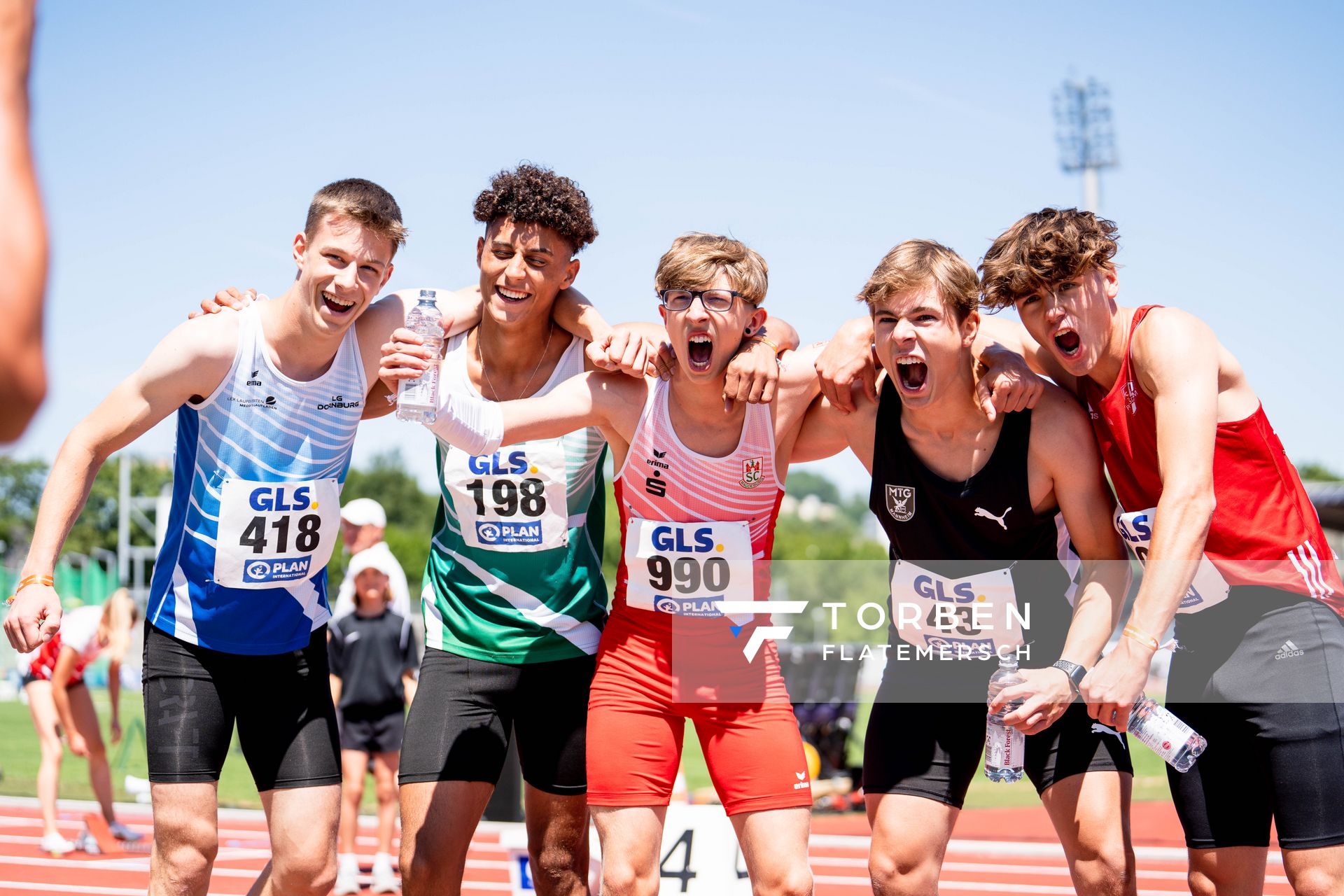 Elias Ehrmann (LG Dornburg), Alexandro Seiler (SV Preussen Berlin), Lucien Berger (Sportclub Magdeburg), Gero Andres Fischer (MTG Mannheim) am 16.07.2022 waehrend den deutschen Leichtathletik-Jugendmeisterschaften 2022 in Ulm