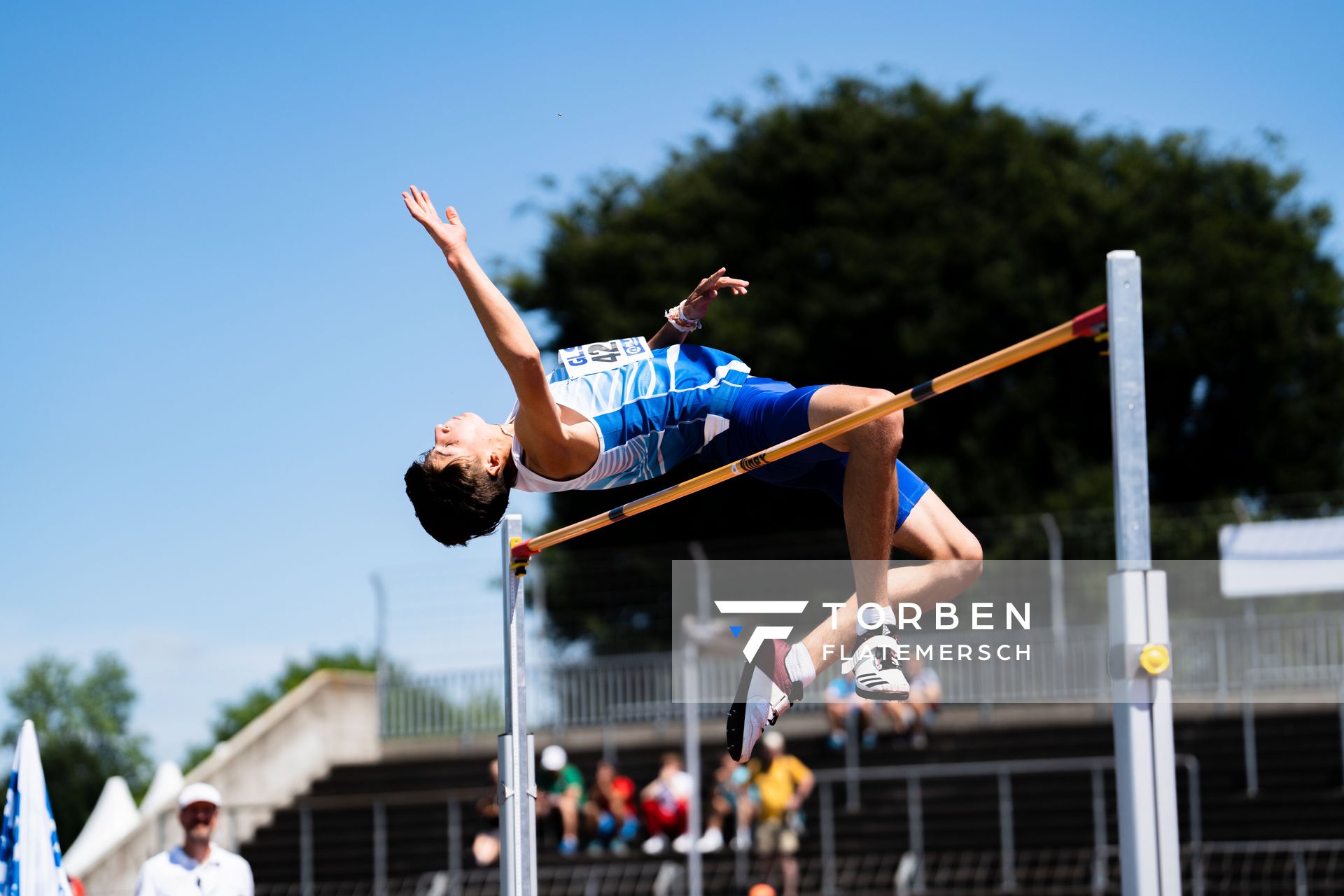 Friedrich Schulze (TV Gelnhausen) im Hochsprung am 16.07.2022 waehrend den deutschen Leichtathletik-Jugendmeisterschaften 2022 in Ulm