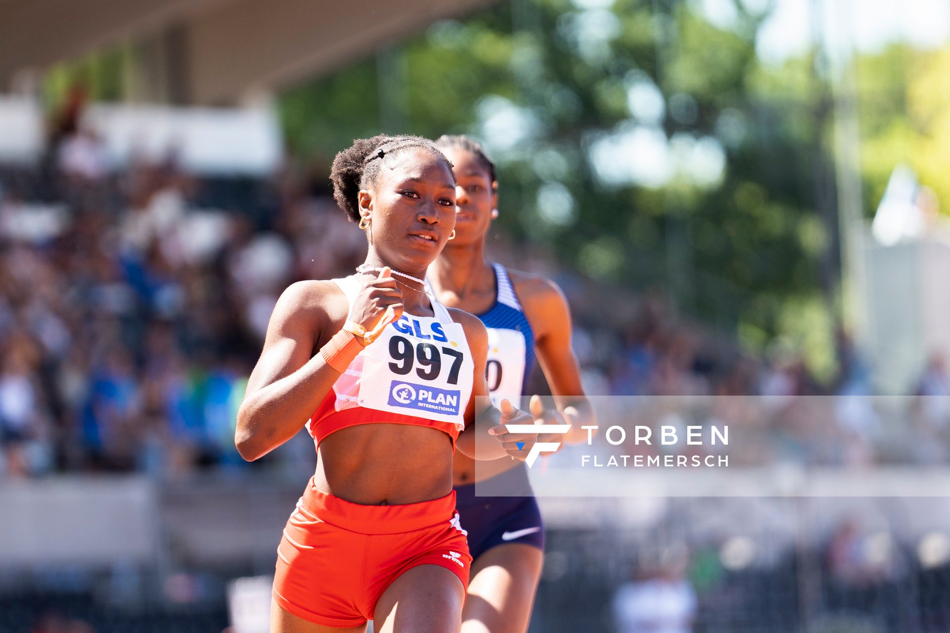 Chelsea Kadiri (Sportclub Magdeburg) ueber 100m am 16.07.2022 waehrend den deutschen Leichtathletik-Jugendmeisterschaften 2022 in Ulm