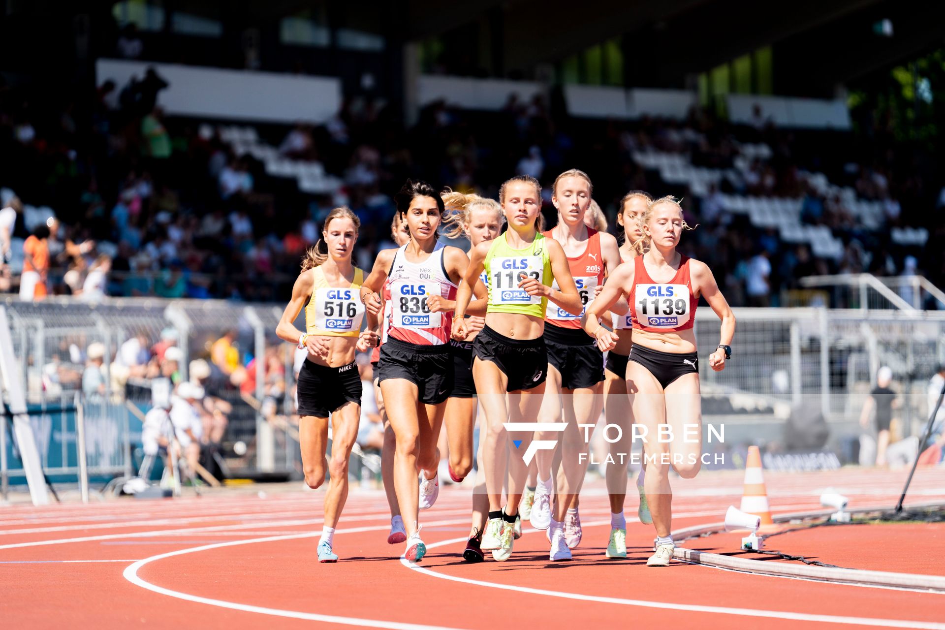 Sonja Lindemann (LG Wedel-Pinneberg), Sofia Benfares (LC Rehlingen), Kira Weis (KSG Gerlingen) und Leonie Borchers (LG Brillux Muenster) am 17.07.2022 waehrend den deutschen Leichtathletik-Jugendmeisterschaften 2022 in Ulm