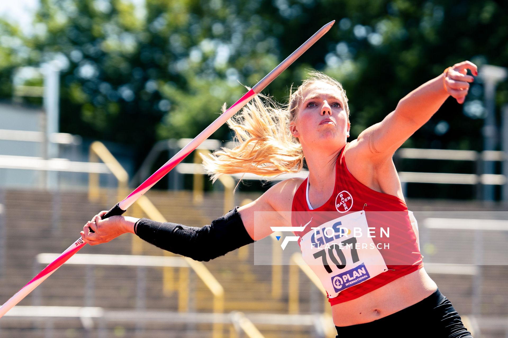 Marie Dehning (TSV Bayer 04 Leverkusen) beim Speerwurf am 17.07.2022 waehrend den deutschen Leichtathletik-Jugendmeisterschaften 2022 in Ulm