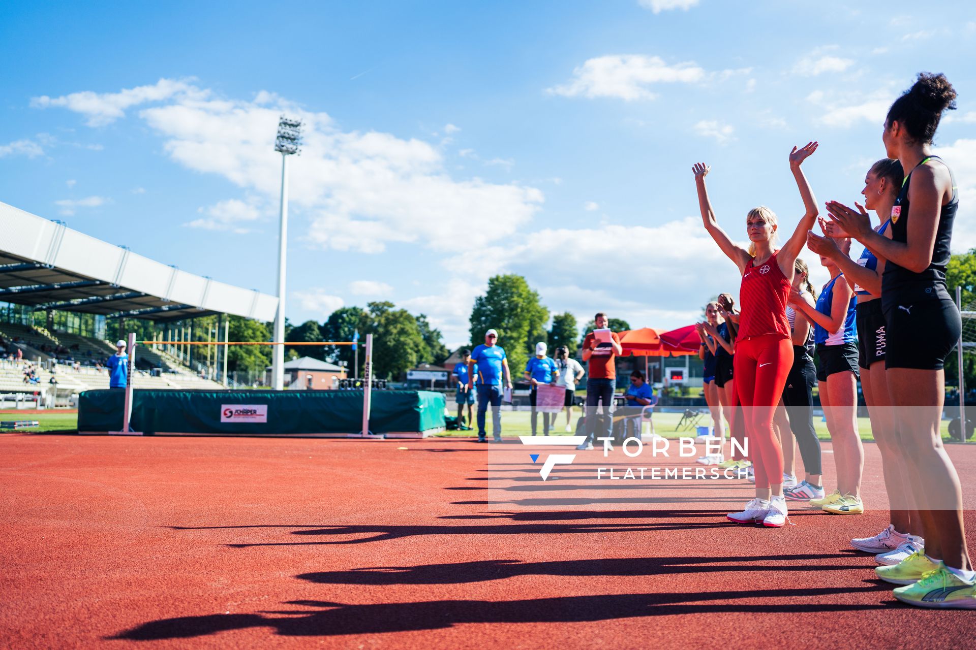 Die Hochspringerinnen werden vorgestellt am 06.08.2022 beim Lohrheide-Meeting im Lohrheidestadion in Bochum-Wattenscheid