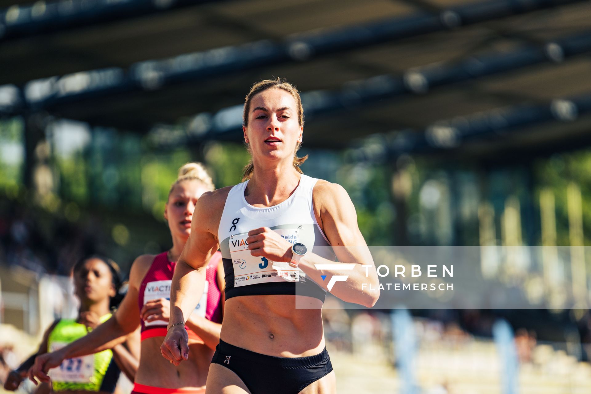 Alexandra Burghardt (LG Gendorf Wacker Burghausen) ueber 100m am 06.08.2022 beim Lohrheide-Meeting im Lohrheidestadion in Bochum-Wattenscheid