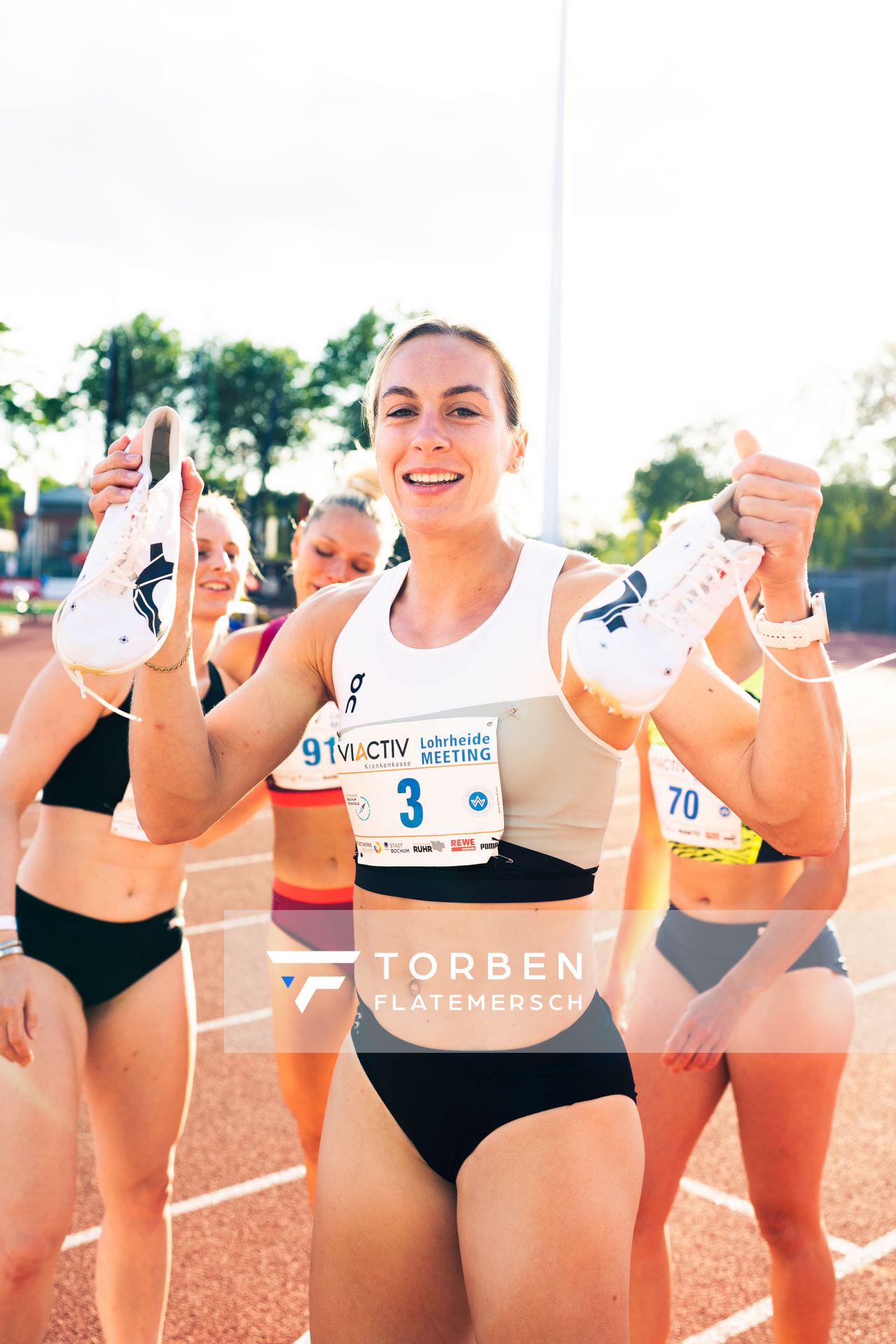 Alexandra Burghardt (LG Gendorf Wacker Burghausen) nach dem 100m Lauf am 06.08.2022 beim Lohrheide-Meeting im Lohrheidestadion in Bochum-Wattenscheid