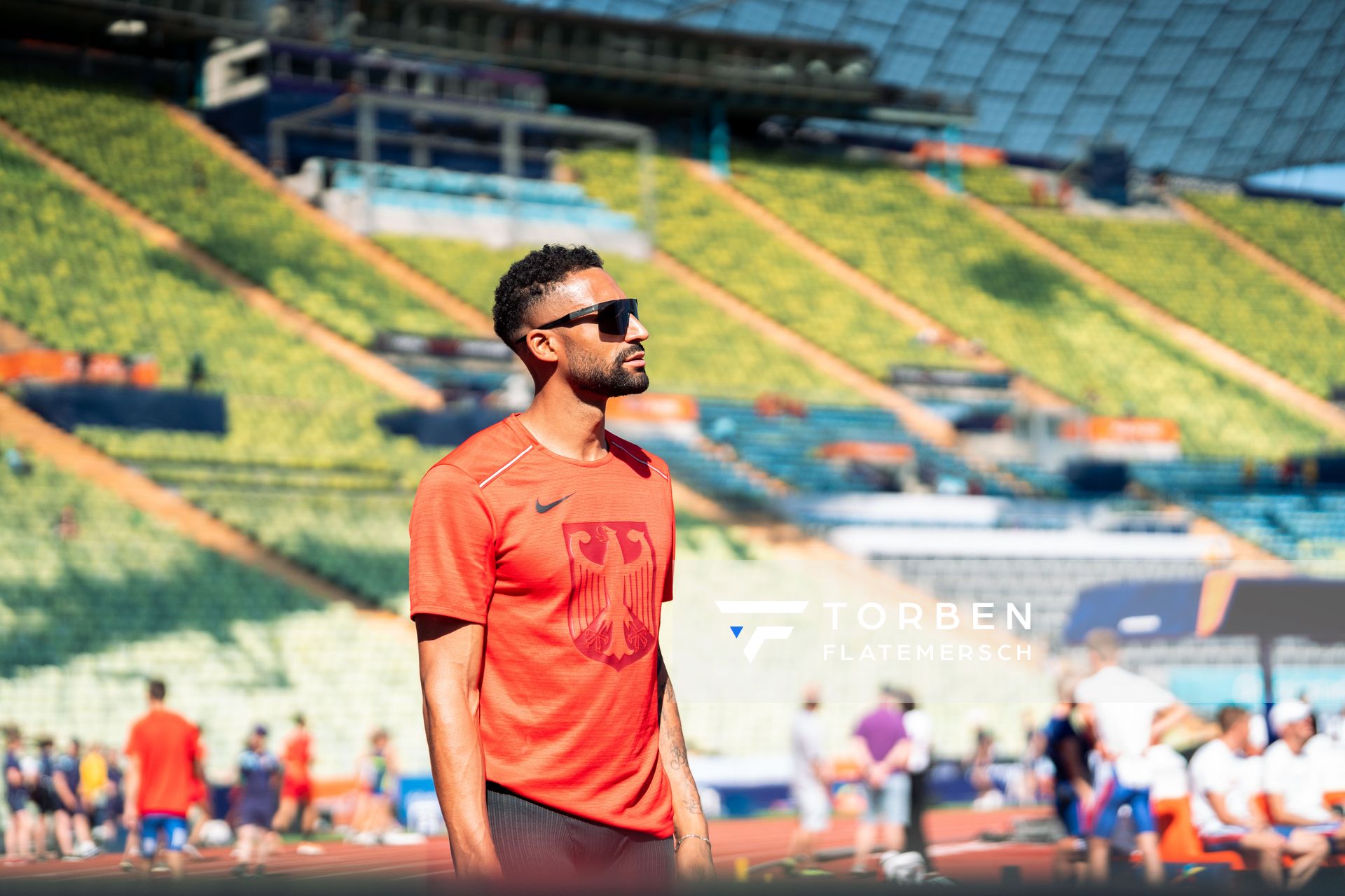 Training mit Patrick Schneider (GER) am 14.08.2022 bei den Leichtathletik-Europameisterschaften im Olympiapark in Muenchen