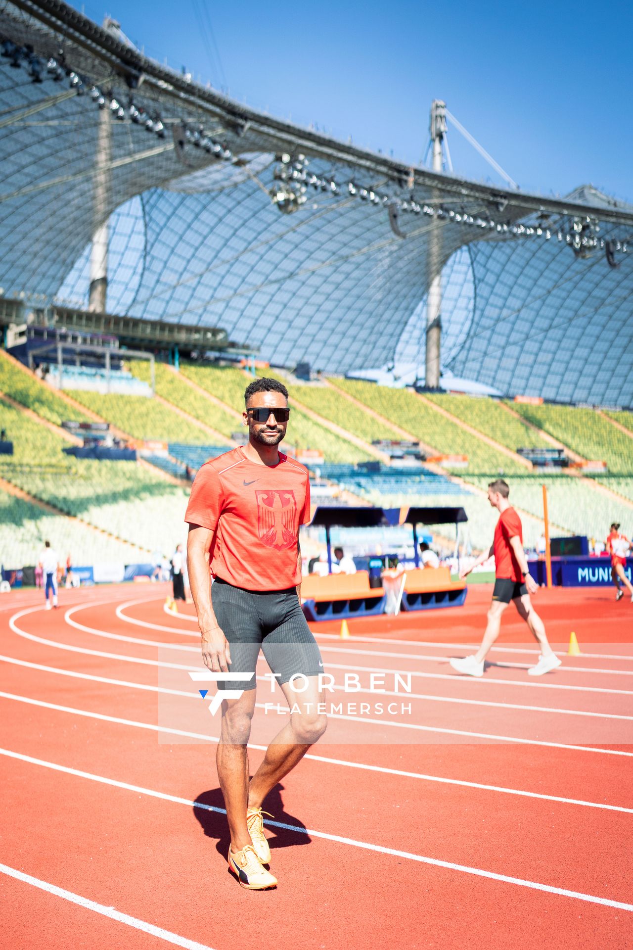 Training mit Patrick Schneider (GER) am 14.08.2022 bei den Leichtathletik-Europameisterschaften im Olympiapark in Muenchen