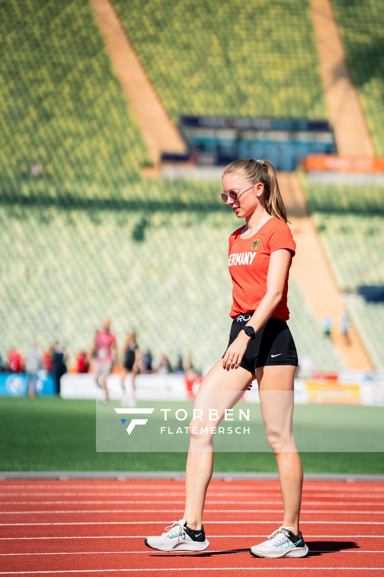 Training mit Katharina Trost (GER) am 14.08.2022 bei den Leichtathletik-Europameisterschaften im Olympiapark in Muenchen