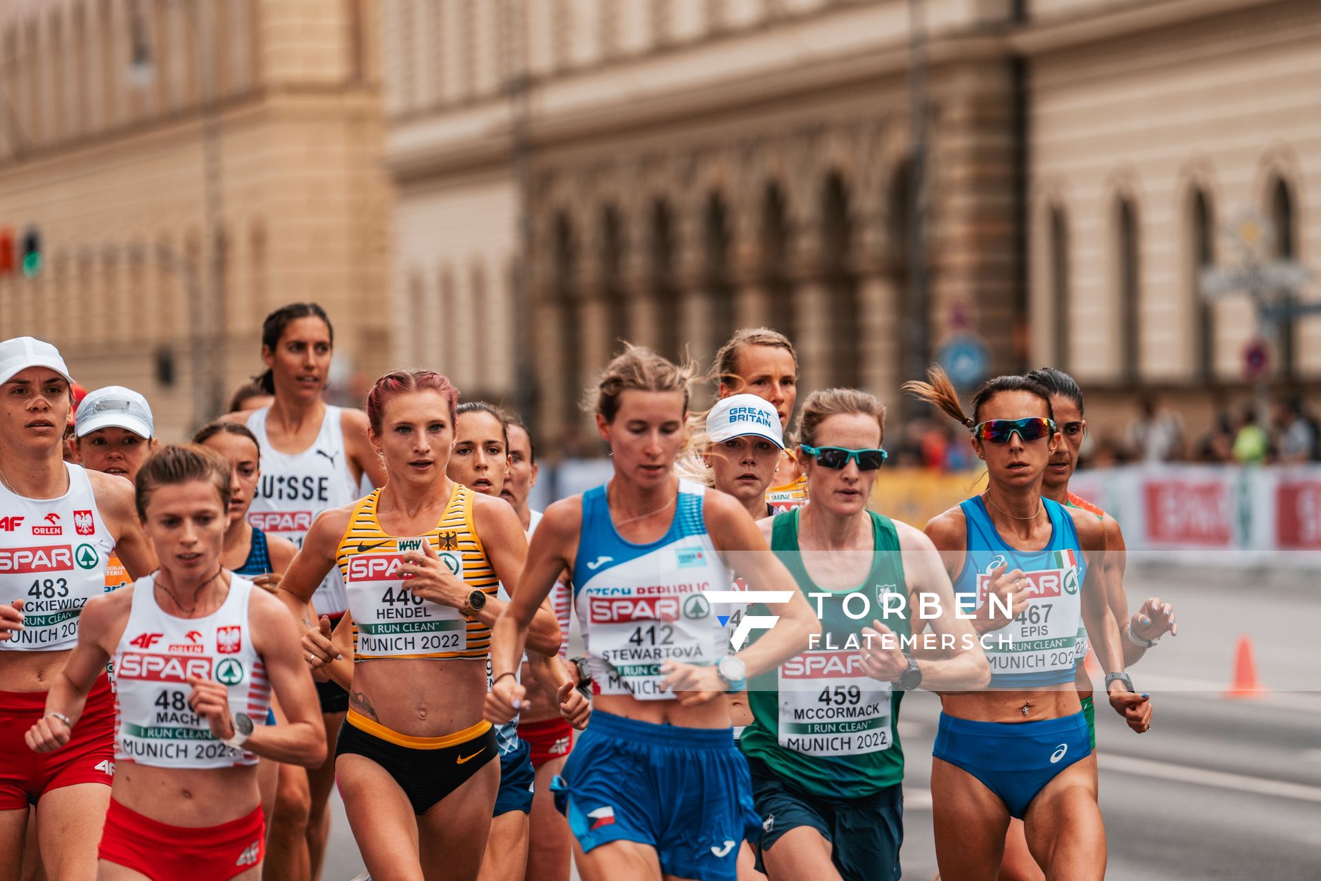 Angelika Mach (POL), Kristina Hendel (GER), Moira Stewartova (CZE), Fionnuala Mccormack (IRL), Giovanna Epis (ITA); Marathon am 15.08.2022 bei den Leichtathletik-Europameisterschaften in Muenchen