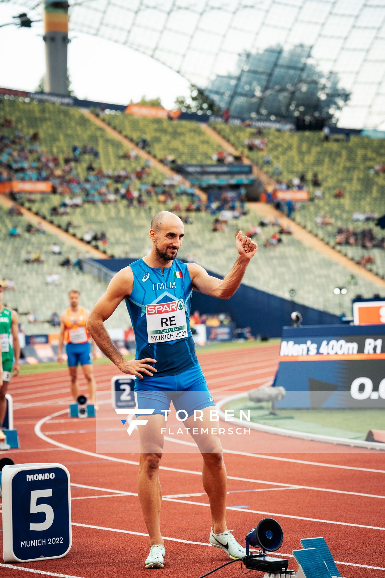 Davide Re (ITA) am 15.08.2022 bei den Leichtathletik-Europameisterschaften in Muenchen