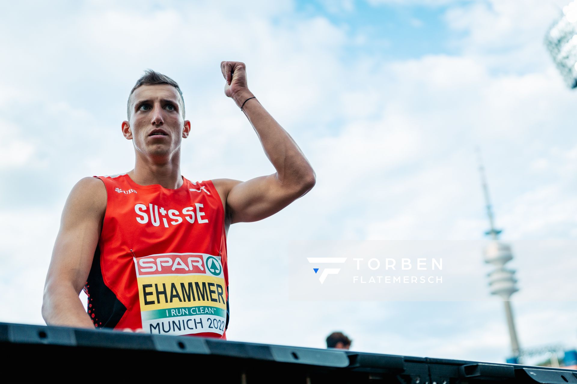 Simon Ehammer (SUI) beim Hochsprung am 15.08.2022 bei den Leichtathletik-Europameisterschaften in Muenchen