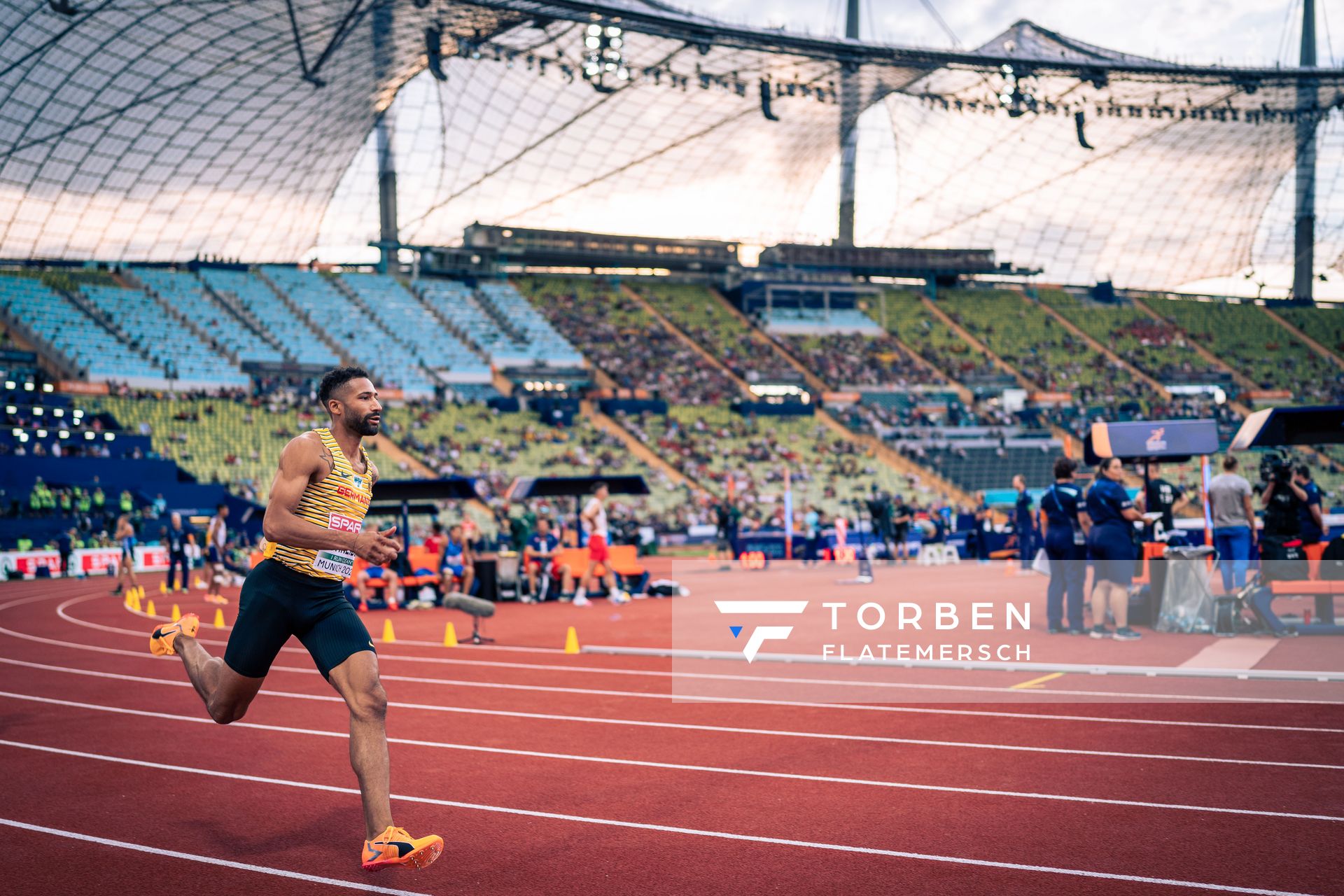 Patrick Schneider (GER) im 400m Vorlauf am 15.08.2022 bei den Leichtathletik-Europameisterschaften in Muenchen