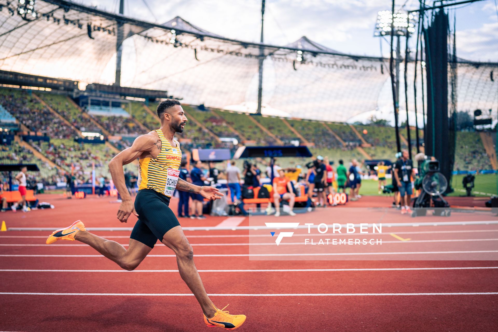 Patrick Schneider (GER) im 400m Vorlauf am 15.08.2022 bei den Leichtathletik-Europameisterschaften in Muenchen