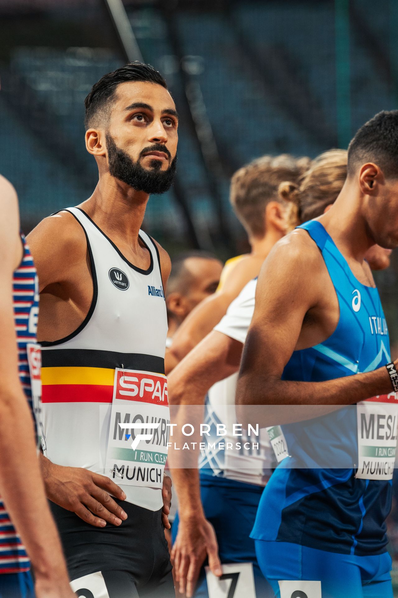 Tarik Moukrime (BEL) im 1500m Vorlauf am 15.08.2022 bei den Leichtathletik-Europameisterschaften in Muenchen