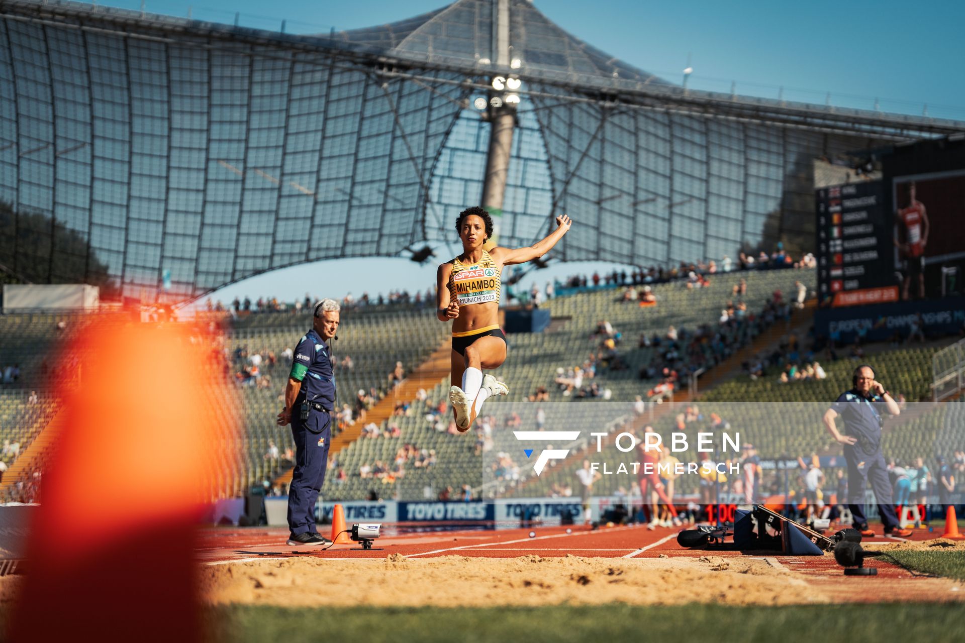 Malaika Mihambo (GER) im Weitsprung am 16.08.2022 bei den Leichtathletik-Europameisterschaften in Muenchen
