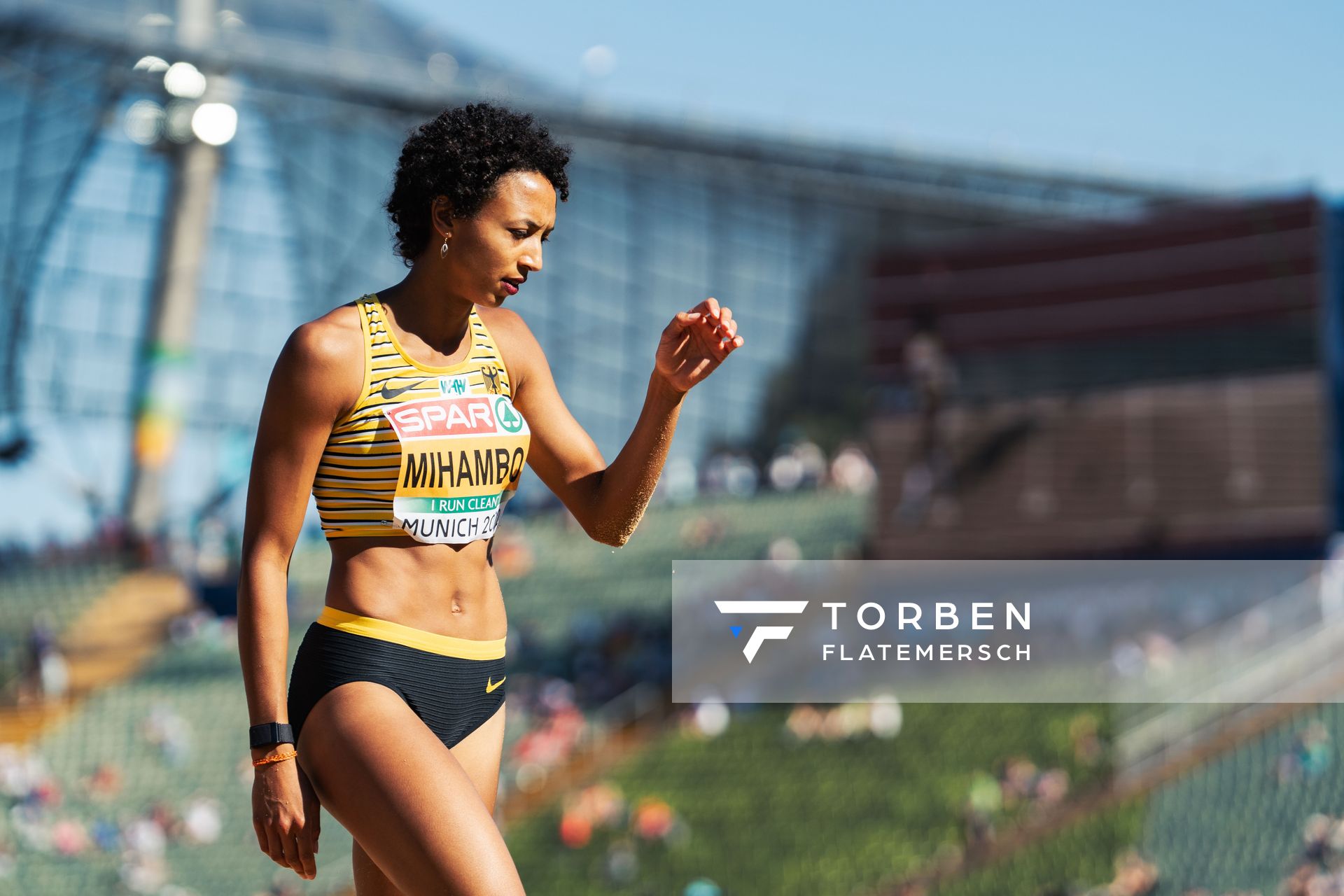 Malaika Mihambo (GER) im Weitsprung am 16.08.2022 bei den Leichtathletik-Europameisterschaften in Muenchen