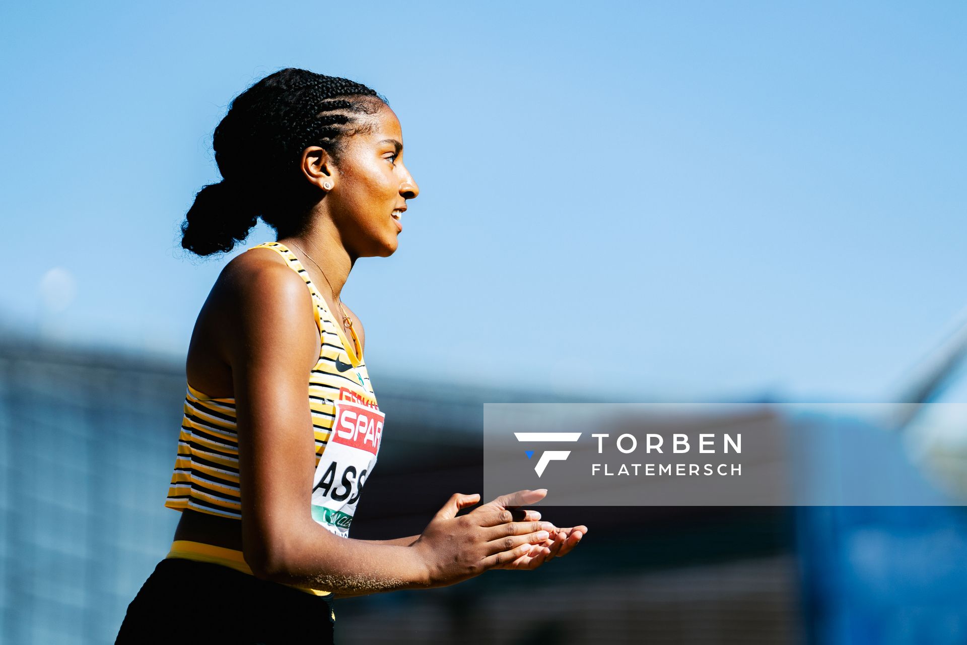 Mikaelle Assani (GER) im Weitsprung am 16.08.2022 bei den Leichtathletik-Europameisterschaften in Muenchen