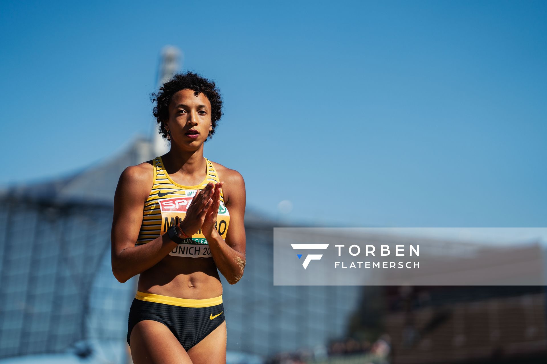 Malaika Mihambo (GER) im Weitsprung am 16.08.2022 bei den Leichtathletik-Europameisterschaften in Muenchen