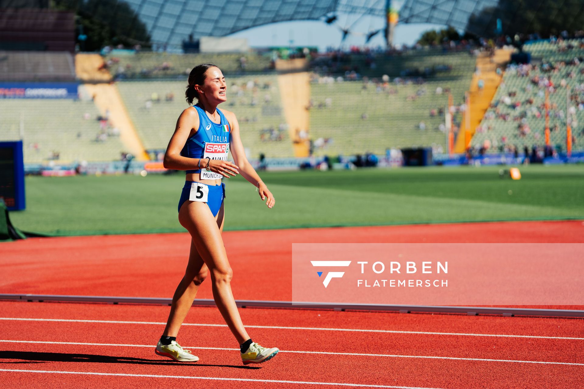 Ludovica Cavalli (ITA) freut sich ueber den Finaleinzug am 16.08.2022 bei den Leichtathletik-Europameisterschaften in Muenchen