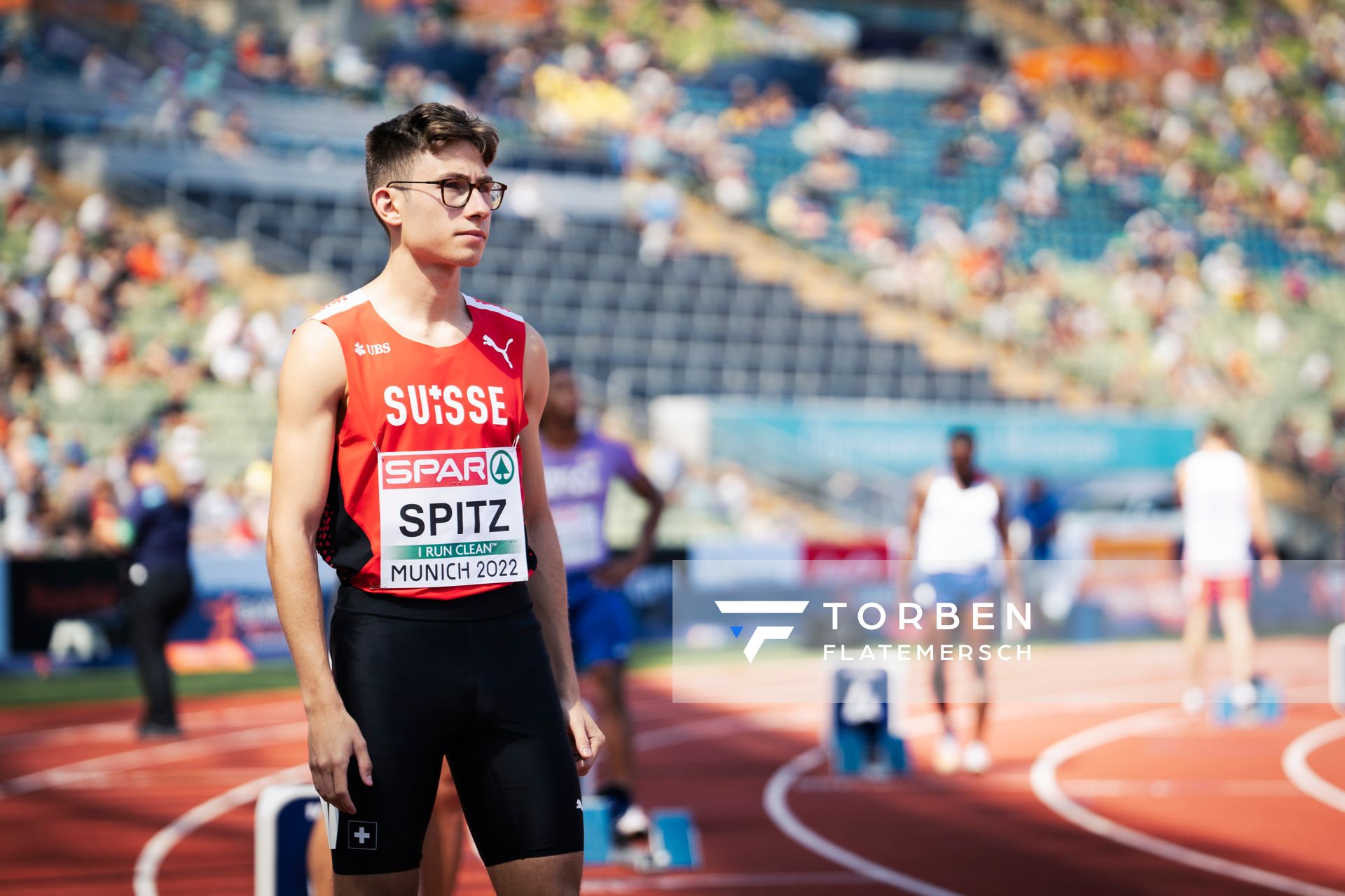 Lionel Spitz (SUI) im 400m Halbfinale am 16.08.2022 bei den Leichtathletik-Europameisterschaften in Muenchen