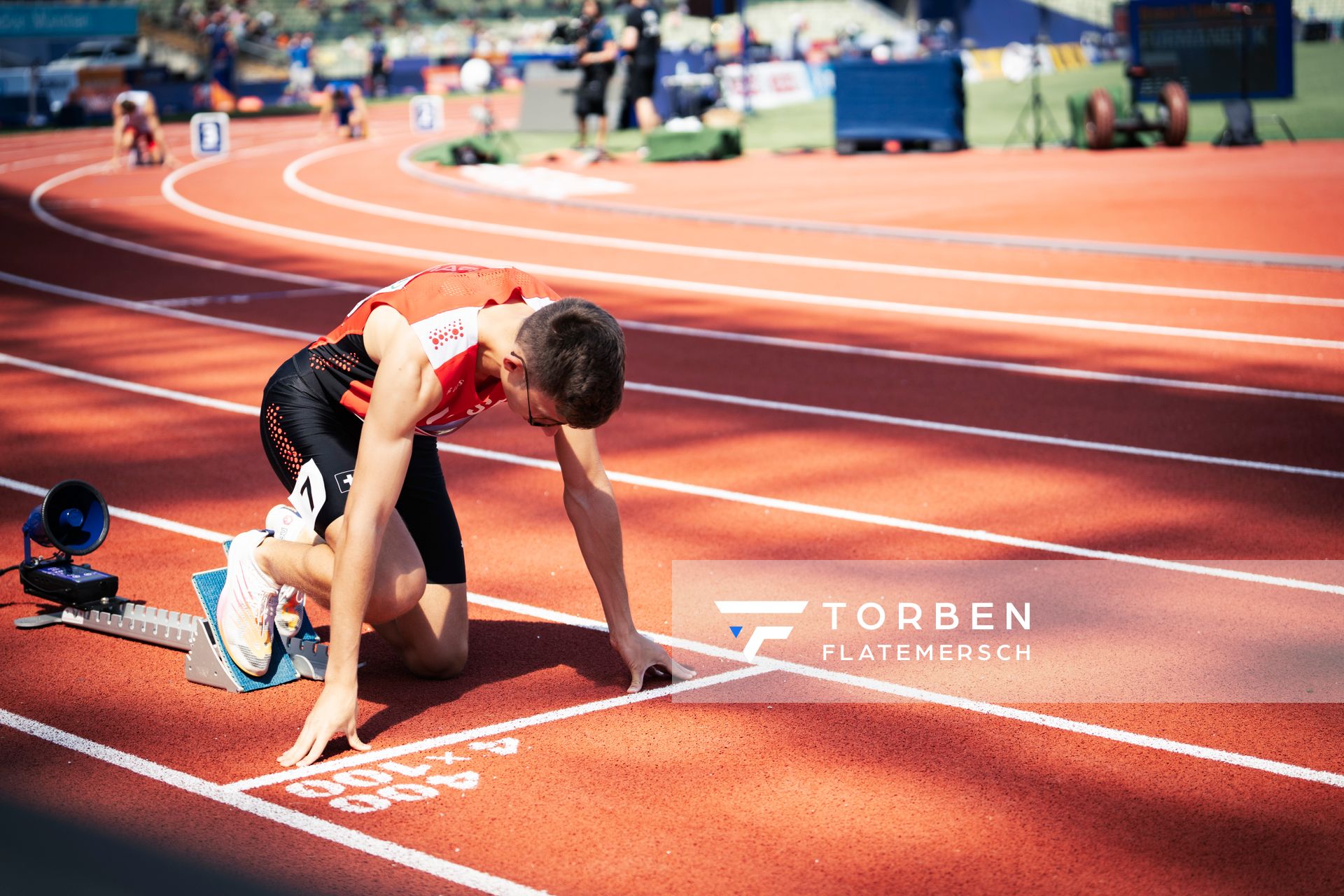 Lionel Spitz (SUI) im 400m Halbfinale am 16.08.2022 bei den Leichtathletik-Europameisterschaften in Muenchen