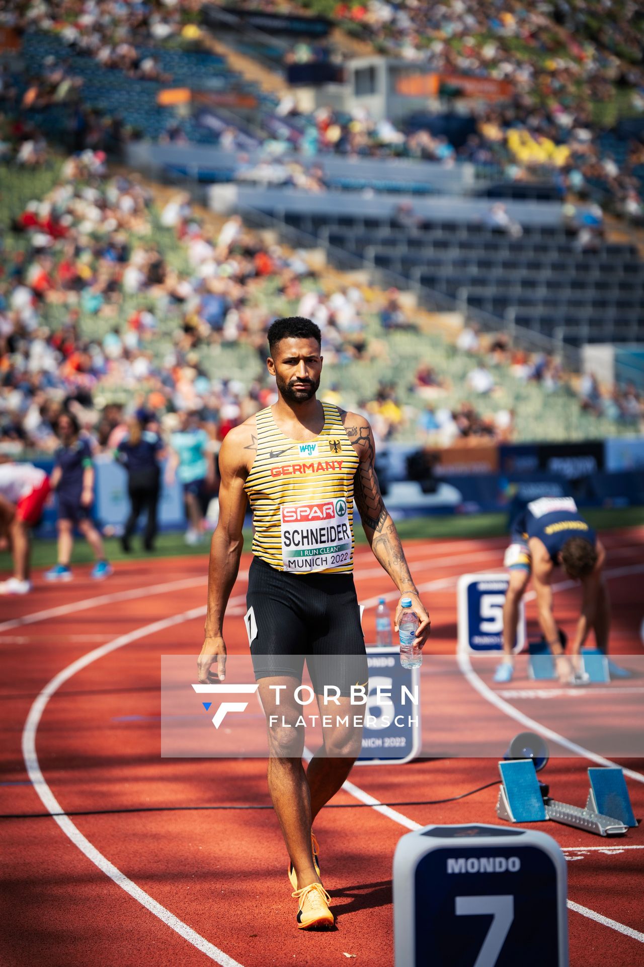 Patrick Schneider (GER) im 400m Halbfinale am 16.08.2022 bei den Leichtathletik-Europameisterschaften in Muenchen