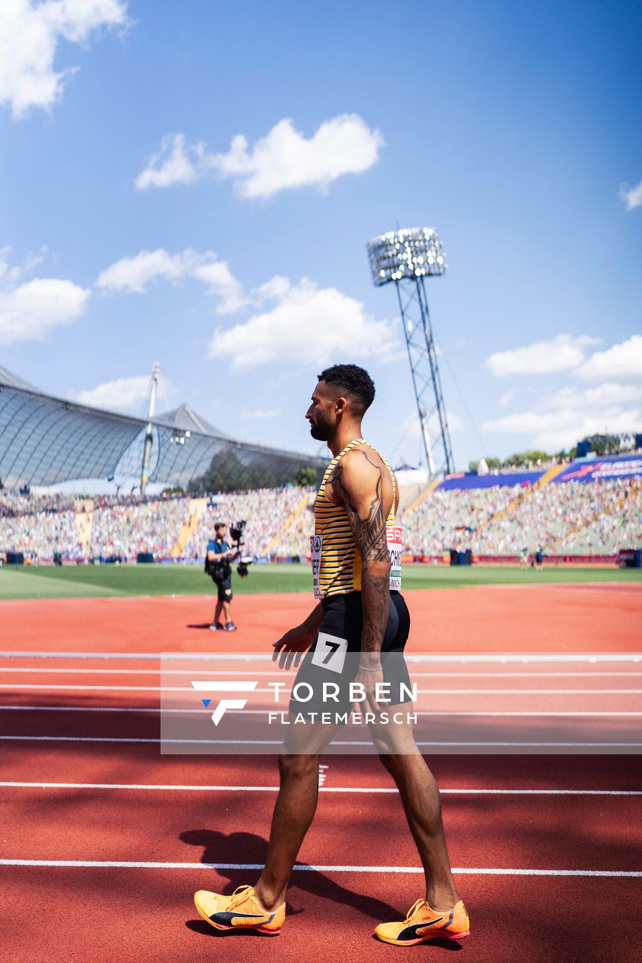 Patrick Schneider (GER) im 400m Halbfinale am 16.08.2022 bei den Leichtathletik-Europameisterschaften in Muenchen