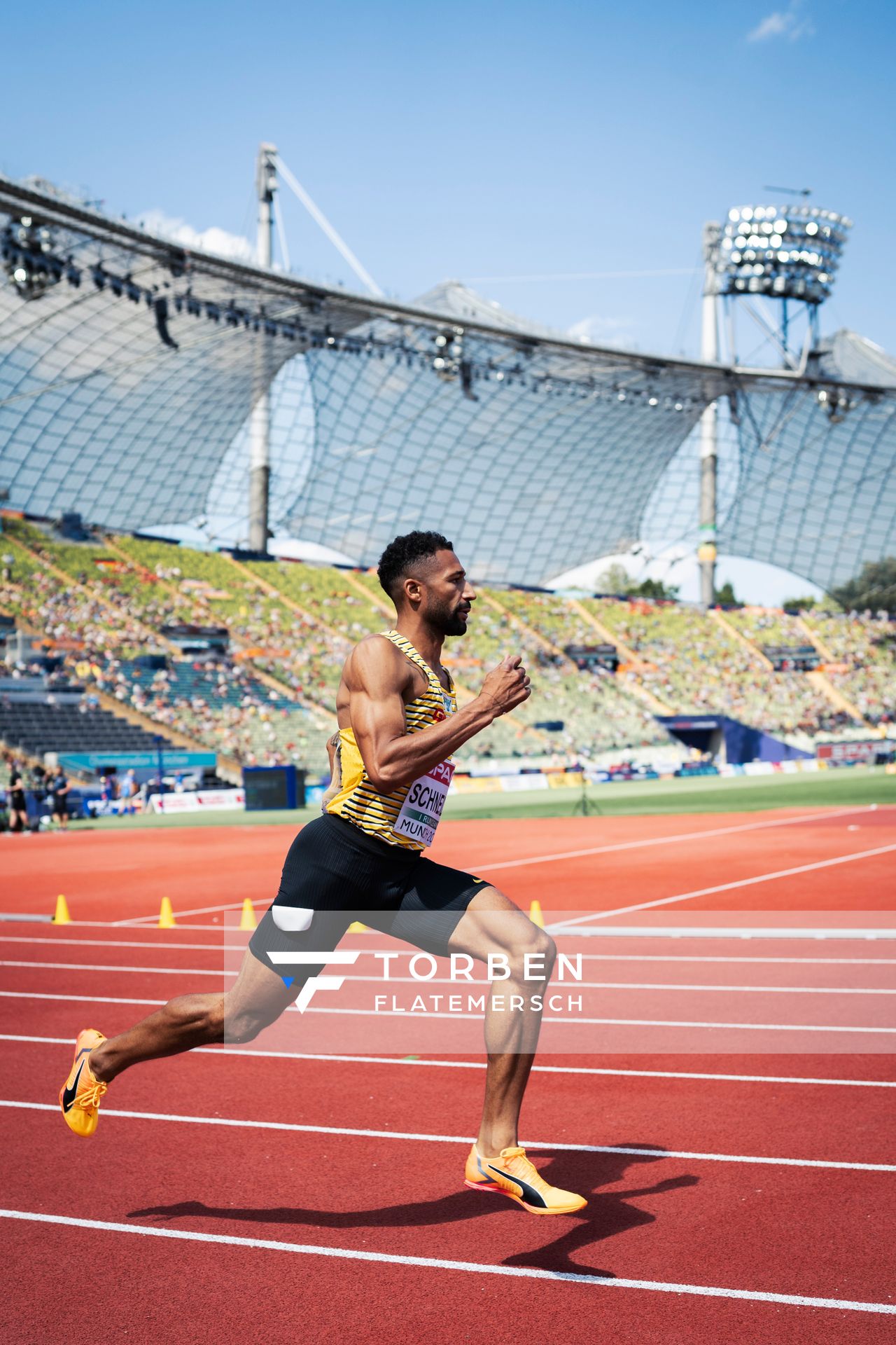 Patrick Schneider (GER) im 400m Halbfinale am 16.08.2022 bei den Leichtathletik-Europameisterschaften in Muenchen