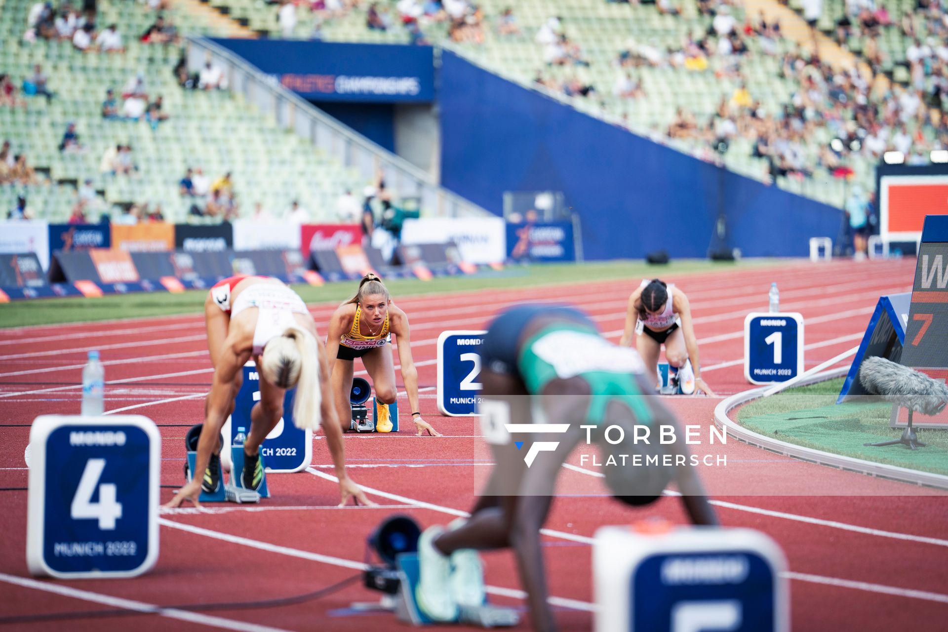 Alica Schmidt (GER) im 400m Halbfinale am 16.08.2022 bei den Leichtathletik-Europameisterschaften in Muenchen