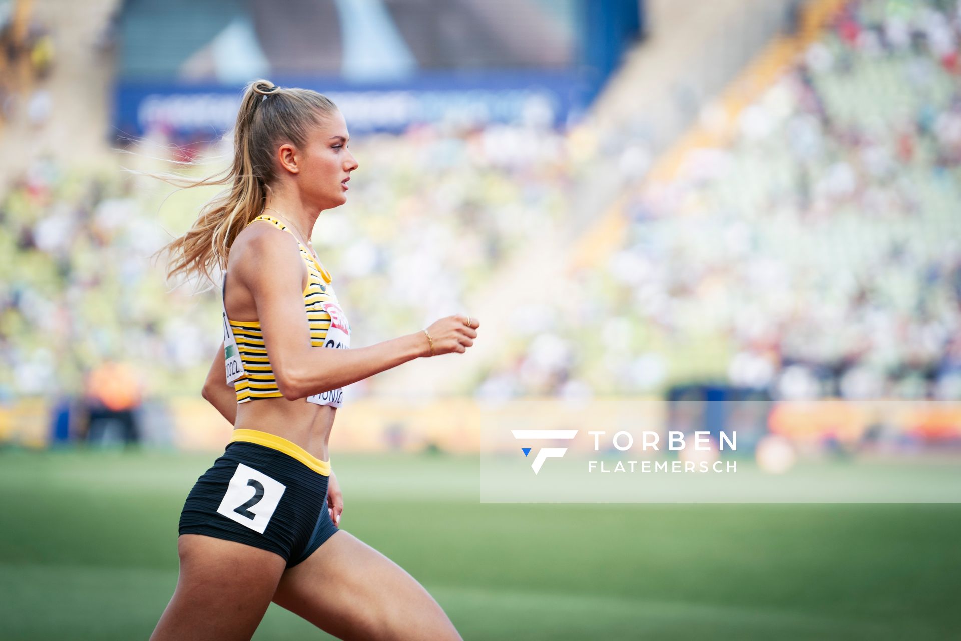 Alica Schmidt (GER) im 400m Halbfinale am 16.08.2022 bei den Leichtathletik-Europameisterschaften in Muenchen