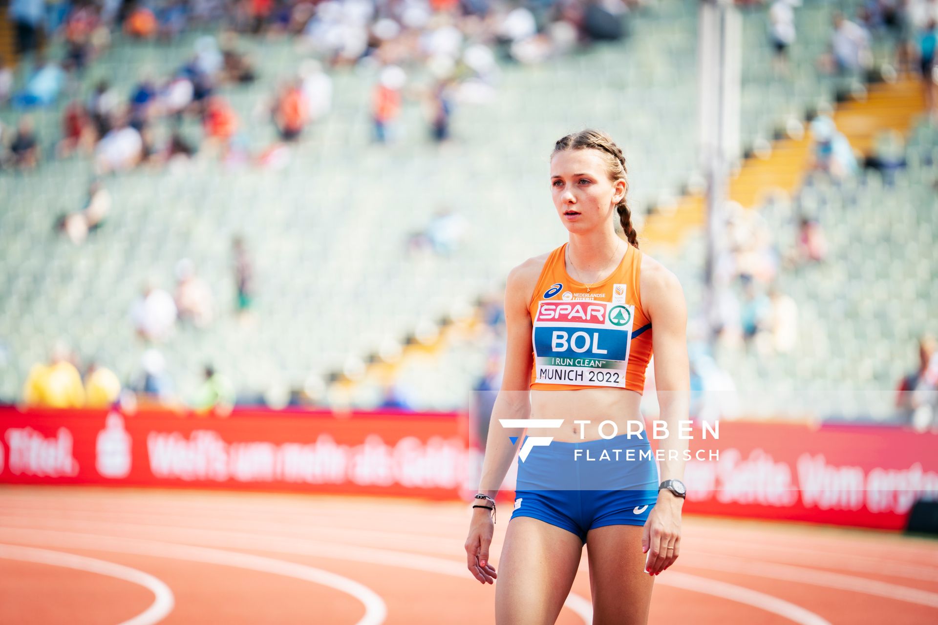Femke Bol (NED) im 400m Halbfinale am 16.08.2022 bei den Leichtathletik-Europameisterschaften in Muenchen