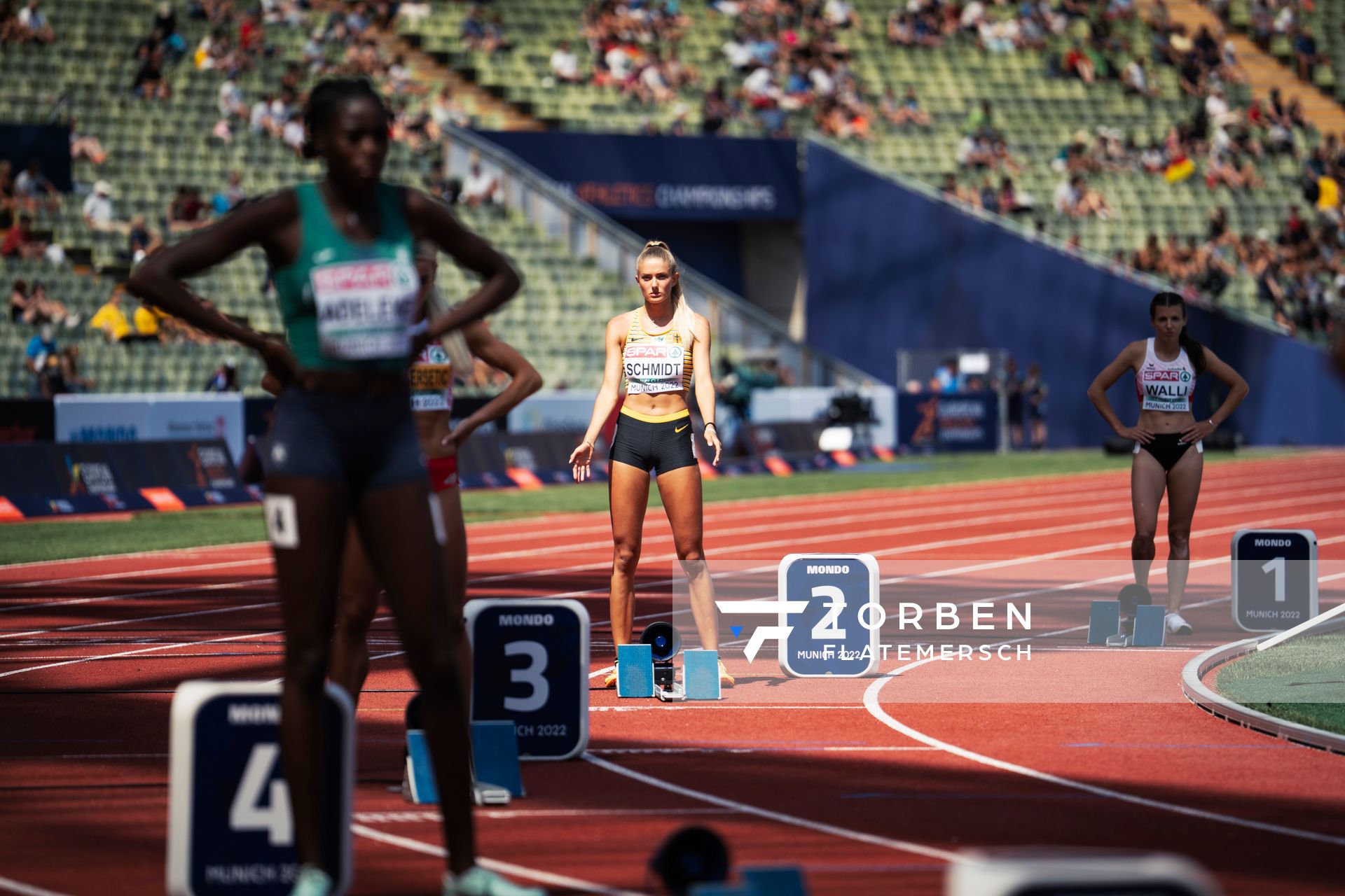 Alica Schmidt (GER) im 400m Halbfinale am 16.08.2022 bei den Leichtathletik-Europameisterschaften in Muenchen