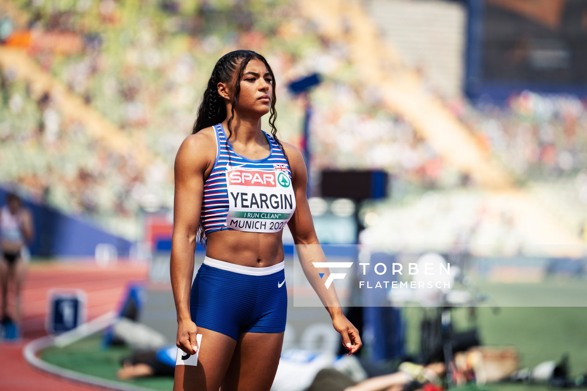 Nicole Yeargin (GBR) im 400m Halbfinale am 16.08.2022 bei den Leichtathletik-Europameisterschaften in Muenchen