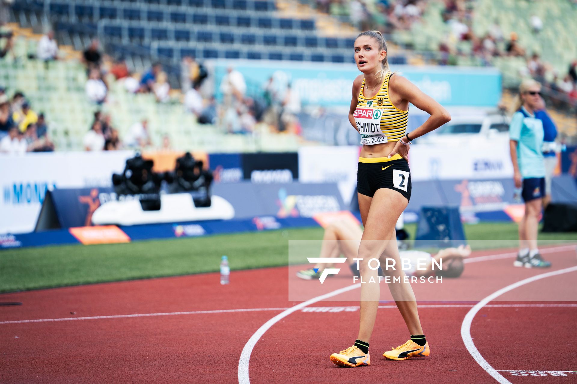 Alica Schmidt (GER) im 400m Halbfinale am 16.08.2022 bei den Leichtathletik-Europameisterschaften in Muenchen