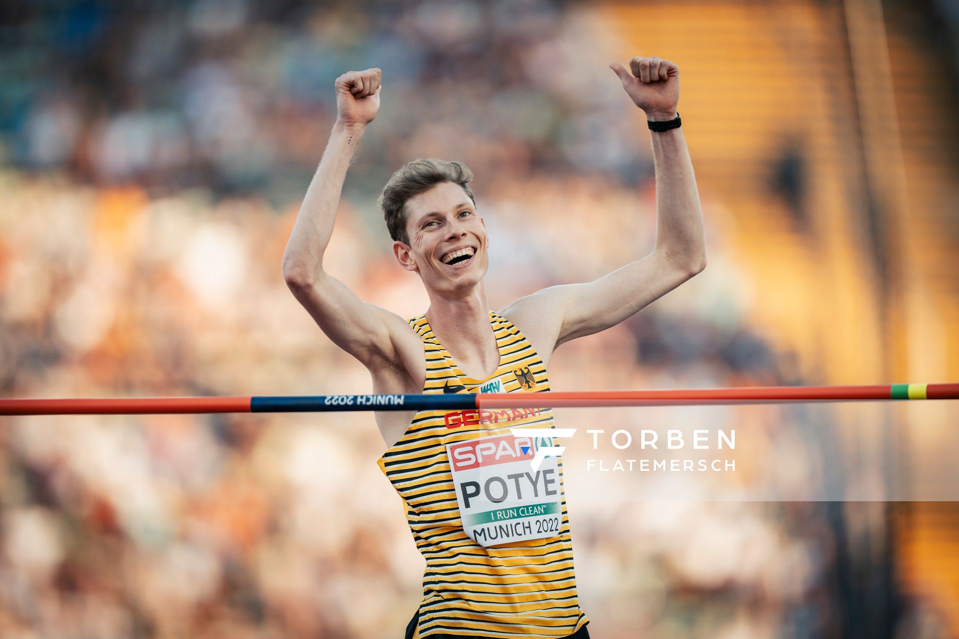 Tobias Potye (GER) im Hochsprung am 16.08.2022 bei den Leichtathletik-Europameisterschaften in Muenchen