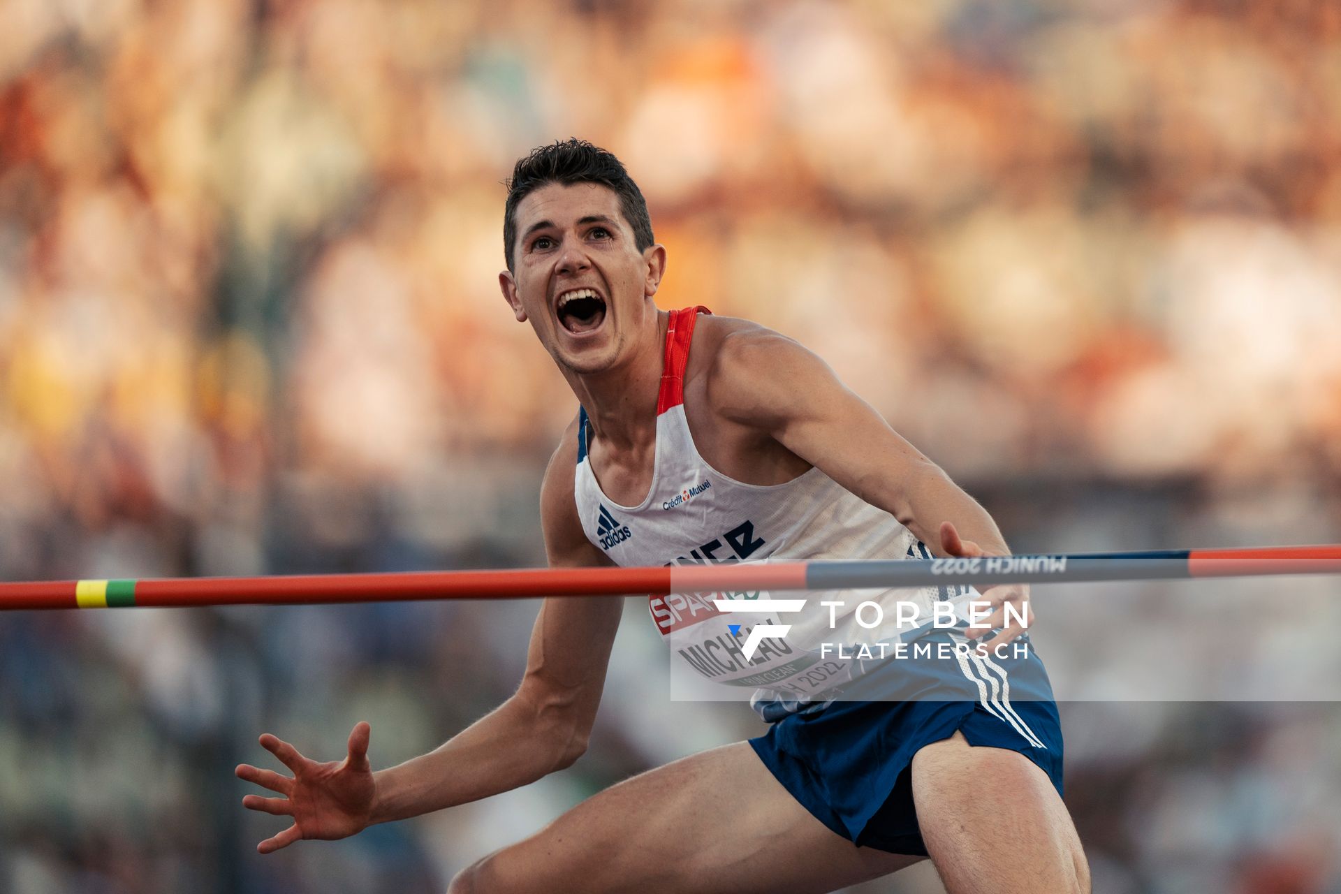 Sebastien Micheau (FRA) im Hochsprung am 16.08.2022 bei den Leichtathletik-Europameisterschaften in Muenchen