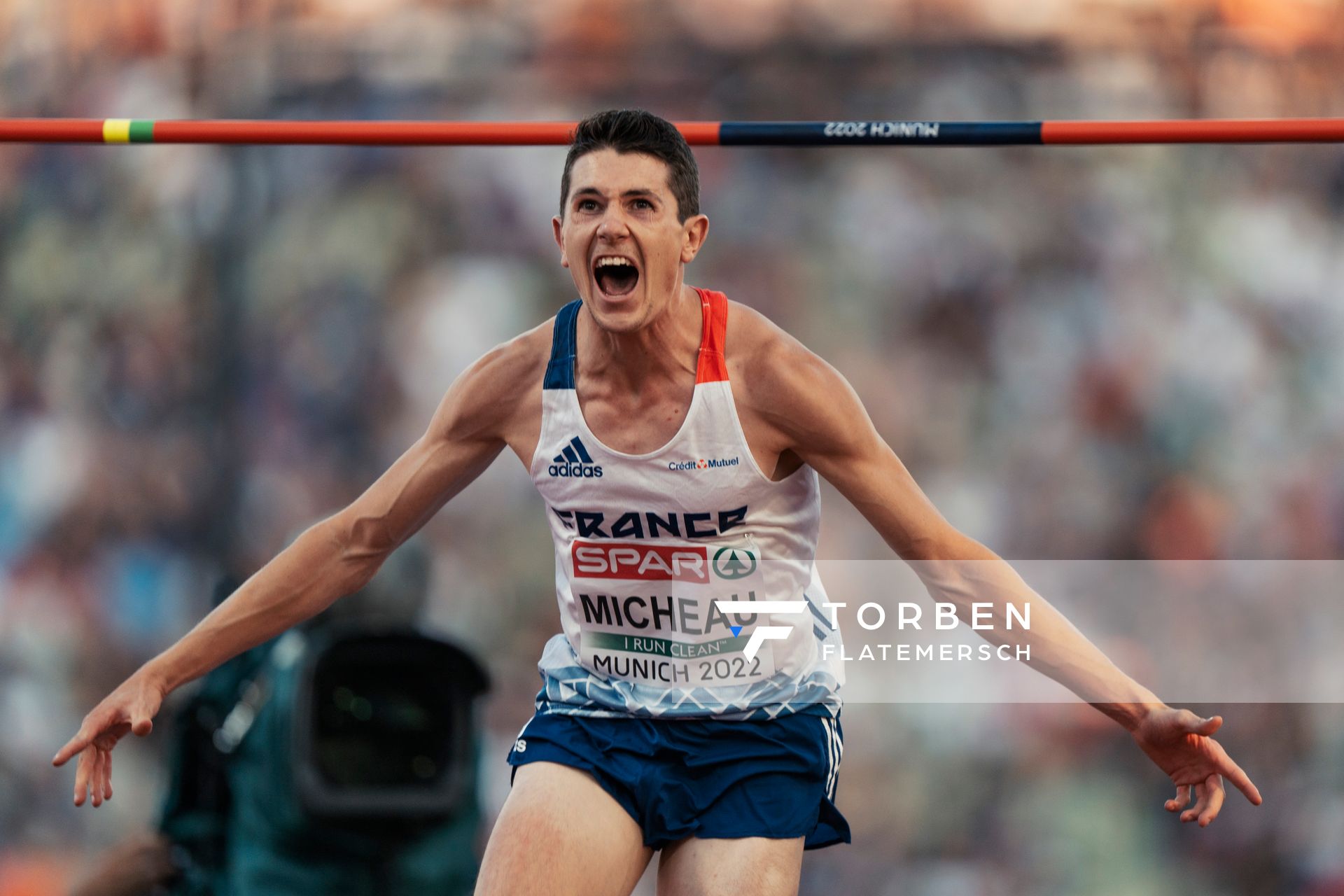 Sebastien Micheau (FRA) im Hochsprung am 16.08.2022 bei den Leichtathletik-Europameisterschaften in Muenchen
