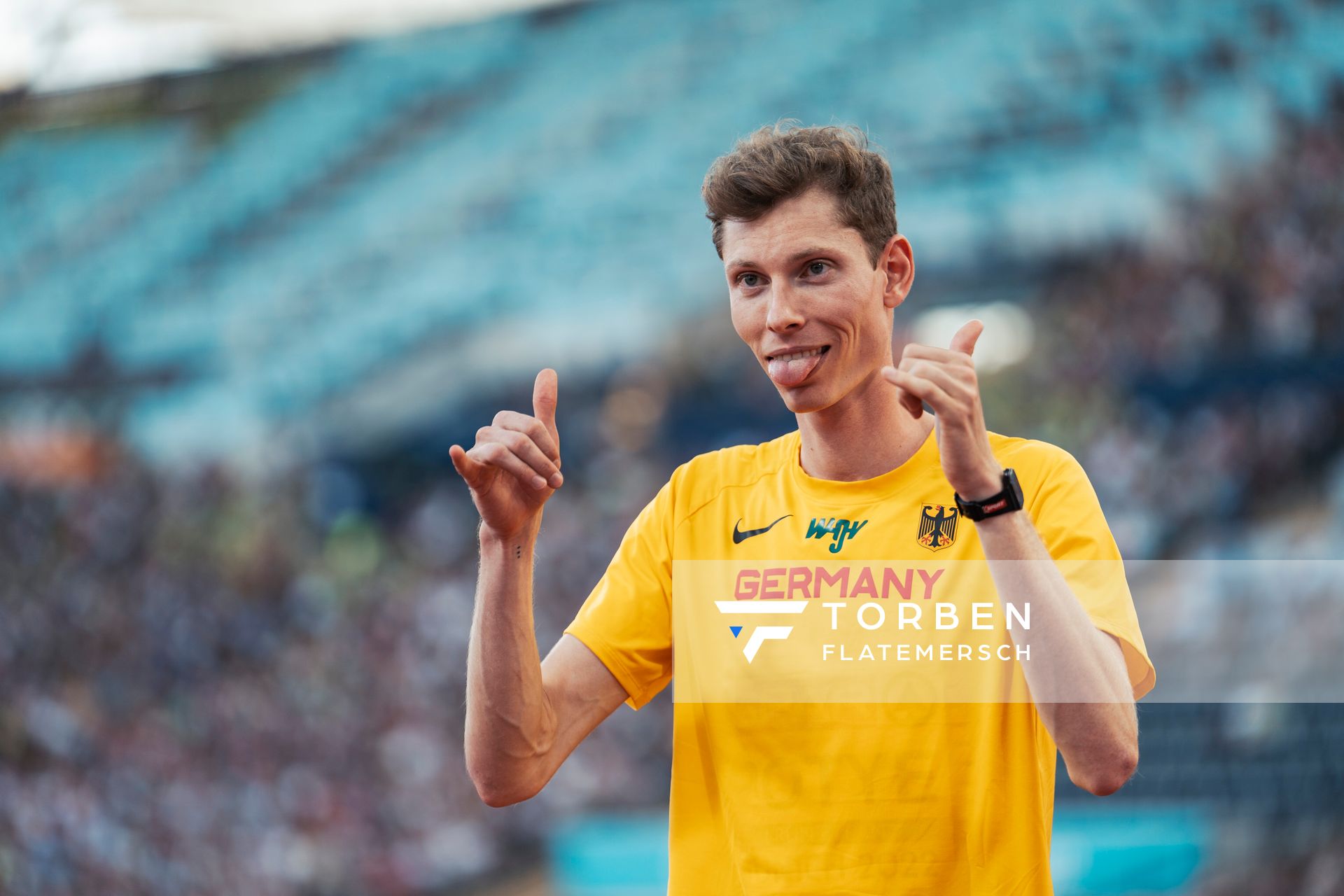 Tobias Potye (GER) im Hochsprung am 16.08.2022 bei den Leichtathletik-Europameisterschaften in Muenchen