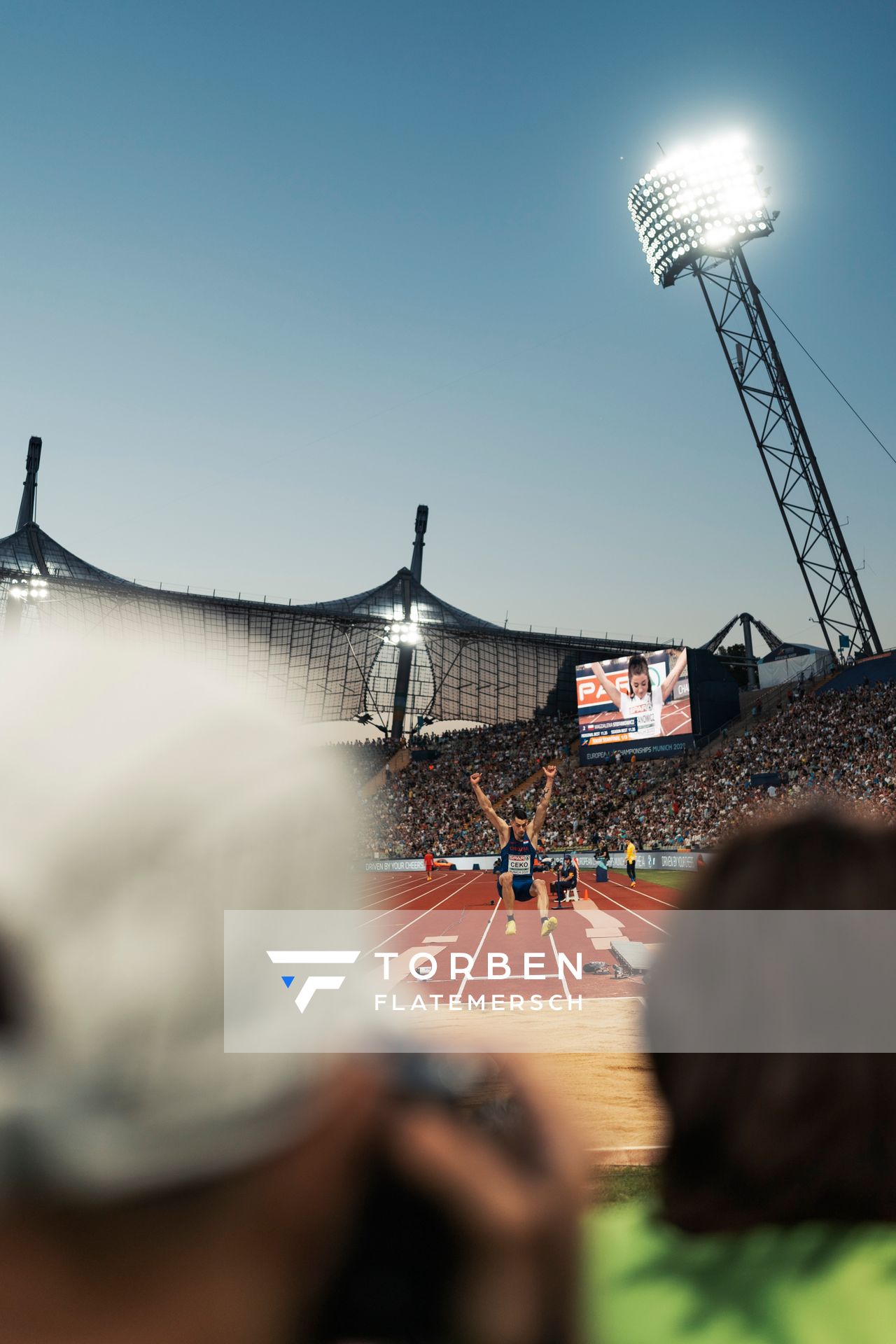 Marko Ceko (CRO) im Weitsprung am 16.08.2022 bei den Leichtathletik-Europameisterschaften in Muenchen