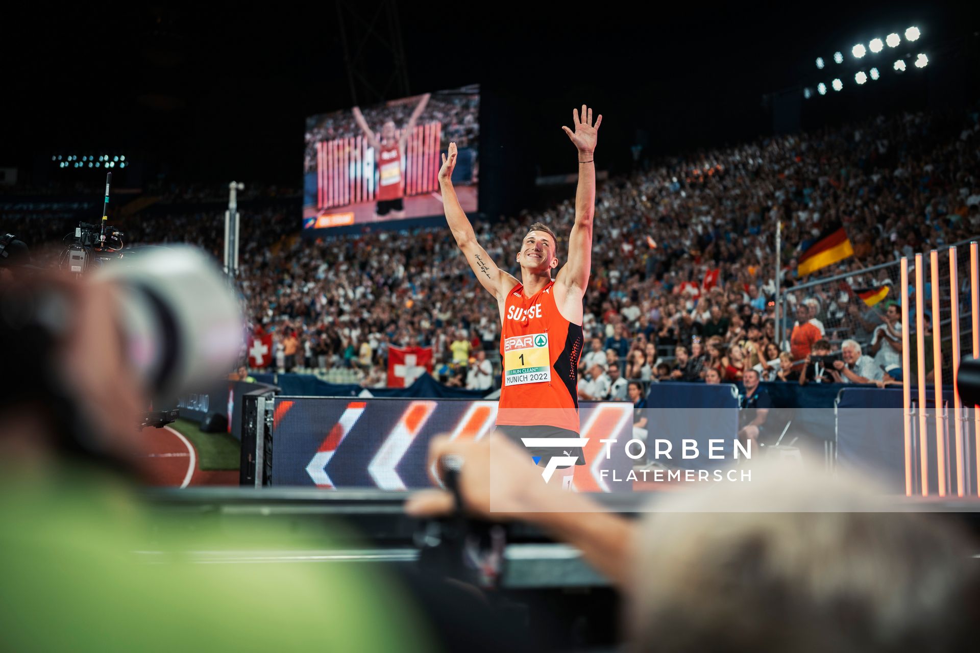 Simon Ehammer (SUI) am 16.08.2022 bei den Leichtathletik-Europameisterschaften in Muenchen
