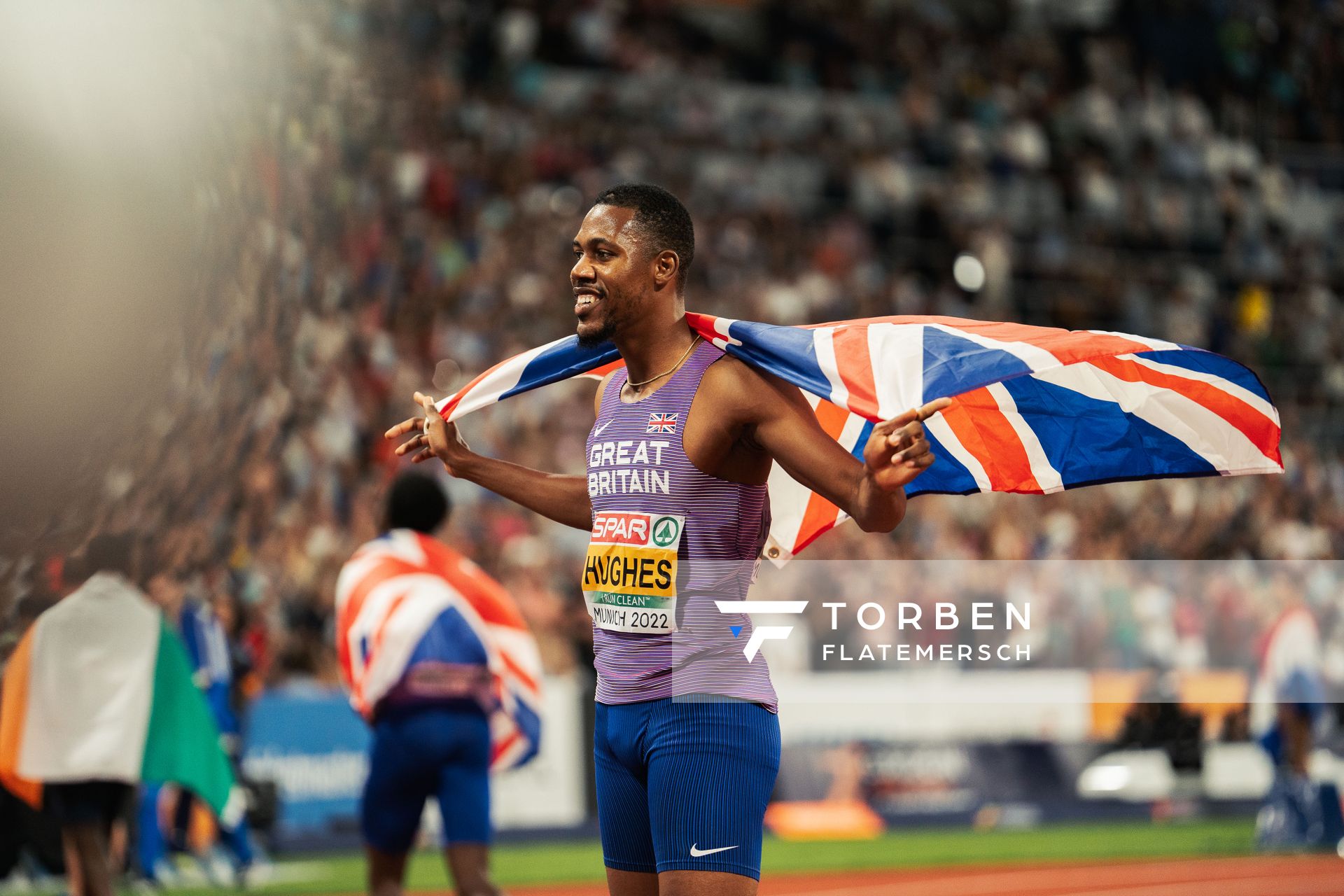 Zharnel Hughes (GBR) am 16.08.2022 bei den Leichtathletik-Europameisterschaften in Muenchen